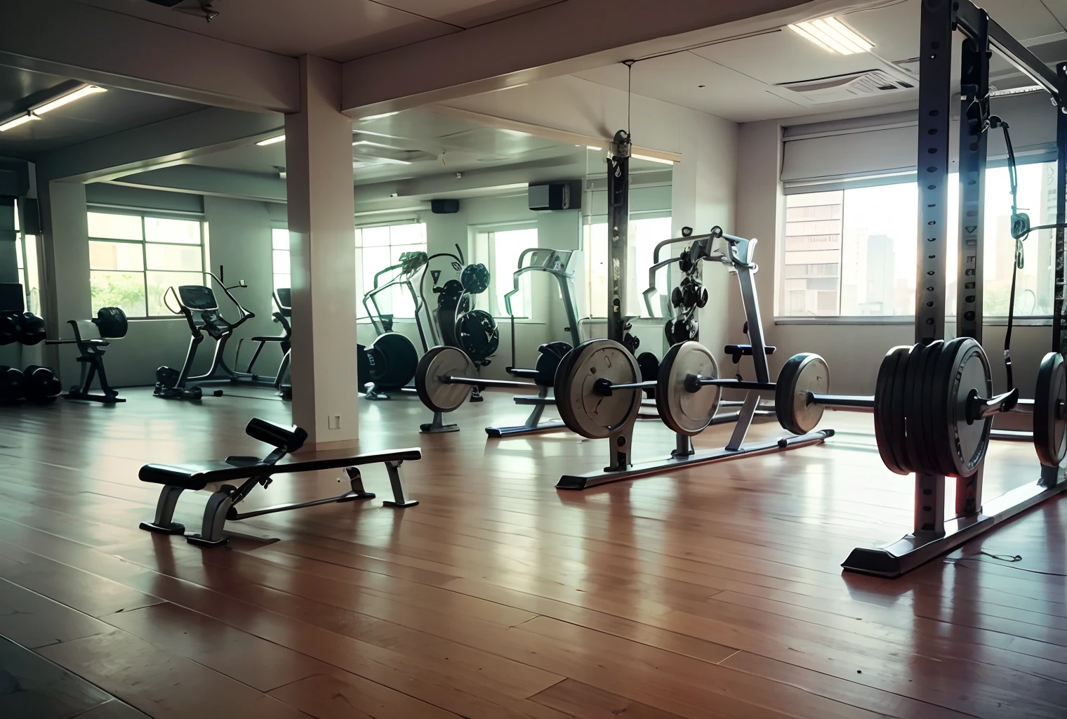 An empty 1950s bodybuilding gym, Fotografia e imagem 4k --auto --s2