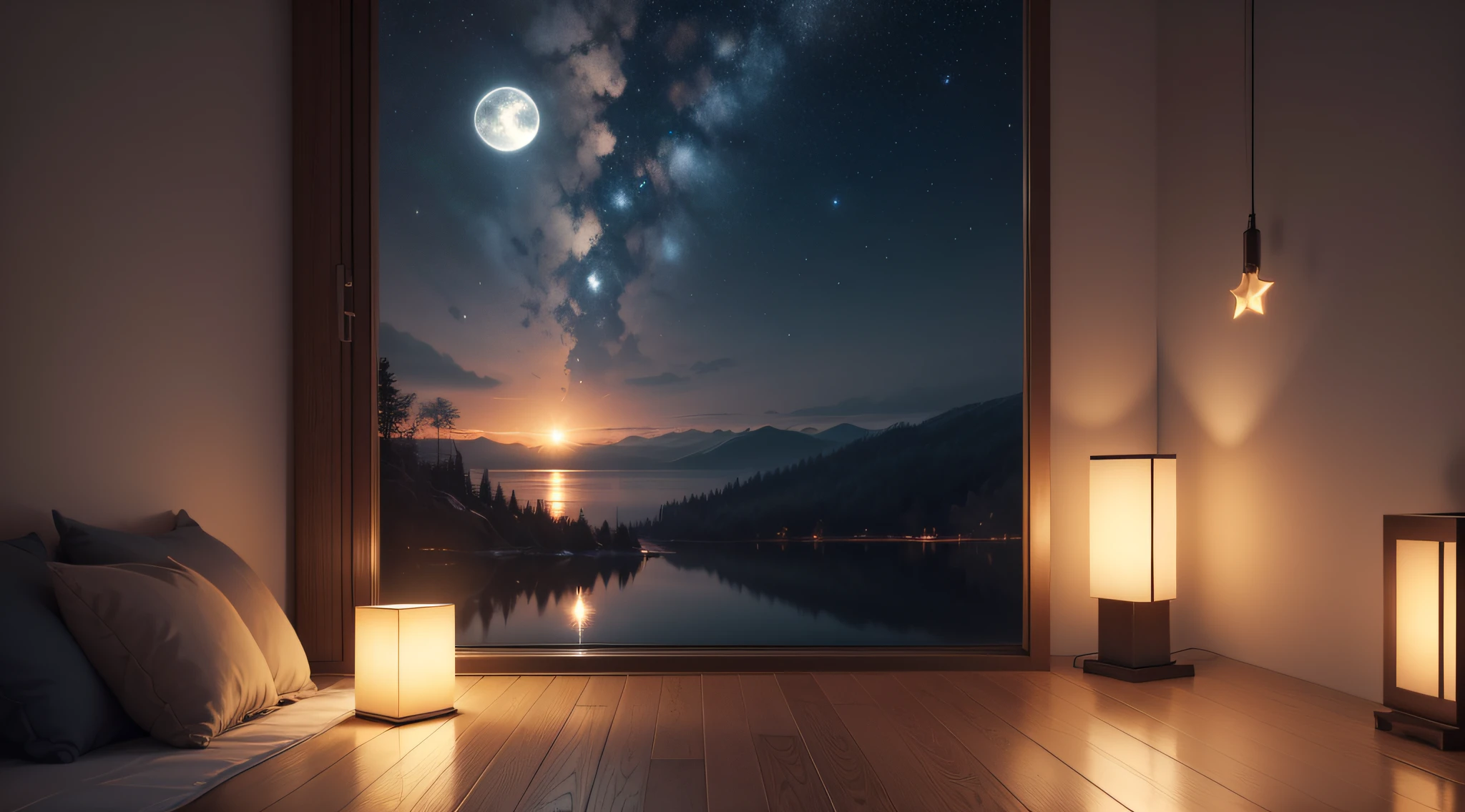 best quality,4k,8k,highres,masterpiece:1.2,ultra-detailed,(realistic,photorealistic,photo-realistic:1.37),chill,ambient,night,stars,peaceful lofi,relaxing atmosphere,dreamy scenery,tranquil mood,serene vibe,calming scene,cozy environment,gentle lighting,soft colors,subtle shadows,melancholic ambiance,muted tones,mellow music,soothing melodies,lo-fi beats,distant sounds,gently flickering lights,subdued hues,dark sky,quiet night,healing energy,calm emotions,embrace of stillness,solitude silence,comforting space,serenity and tranquility.