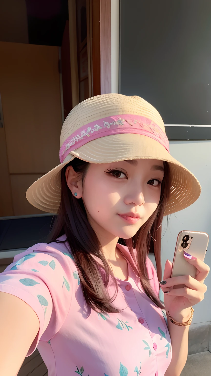 Alafed woman taking selfie in pink hat and floral shirt, popular south korean makeup, ulzzangs, Popular Korean Makeup, Choi Hong Hwa, Young adorable Korean face, sakimichan, Jinyoung Shin, wan adorable korean face, Korean Girl, korean face features, roseanne park of blackpink, young cute wan asian face, Asian Face