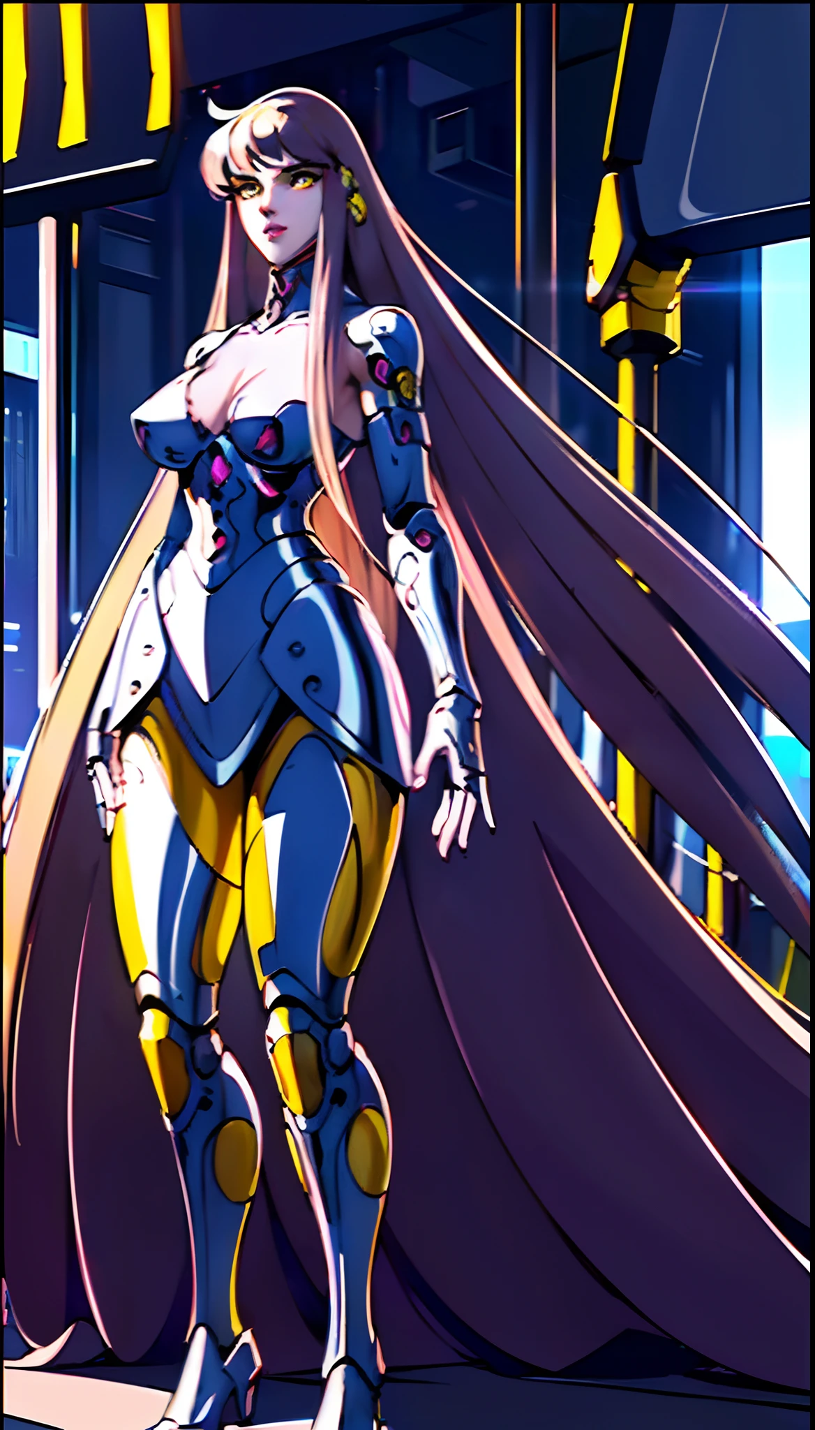 full body, portrait, dynamic camera, dynamic poses, masterpiece, (((cyberpunk))), futuristic, concept art, (ultra realistic:1.5), octane render, global illumination, shadows, octane render, 8k, ultra sharp,metal,intricate,highly intricate details, realistic light, trending on cgsociety,
glowing eyes, facing camera, 1 girl, female assassin with ((long flowing platinum blonde hair)), extremely beautiful, (((perfect face))), (((extremely detailed face))), ((yellow eyes:1.2)), (glowing eyes:0.2), highly detailed eyes, (((perfect hands))), (36DD breasts), 8k, (masterpiece 1.4), HDR,, vibrant colours, (light rays), shadows,, concept art, highest quality, highly detailed, realistic, photo realistic,((hyper realistic:1.1)), (all black cyberpunk samurai armor), long flowing scarf, extensive neon lighting, holding cyber glowing katana blade, highly detailed sword, electricity (extremely detailed mechanical armour), cybernetic implants, (((extremely detailed cybernetic arms and legs))), various cybernetic lights, intense neon lighting on arms, intricate gauntlet mechanical detail, extremely detailed background, neo tokyo,
art by Sail Lin,,, 1 girl, female assassin with ((long flowing platinum blonde hair)), extremely beautiful, (((perfect face))), (((extremely detailed face))), ((yellow eyes:1.2)), (glowing eyes:0.2), highly detailed eyes, (((perfect hands))), (36DD breasts), 8k, (masterpiece 1.4), HDR,, vibrant colours, (light rays), shadows,, concept art, highest quality, highly detailed, realistic, photo realistic,((hyper realistic:1.1)),