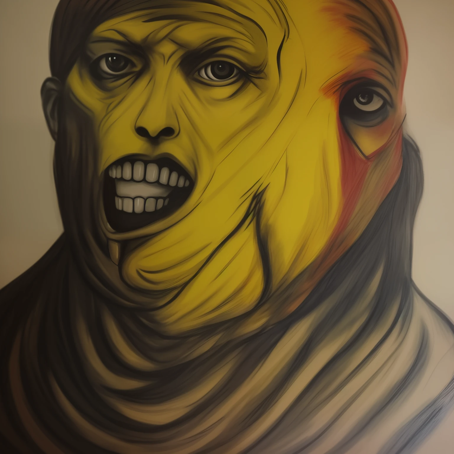 primary color man, gloomy, cuarto oscuro, terror, Line art