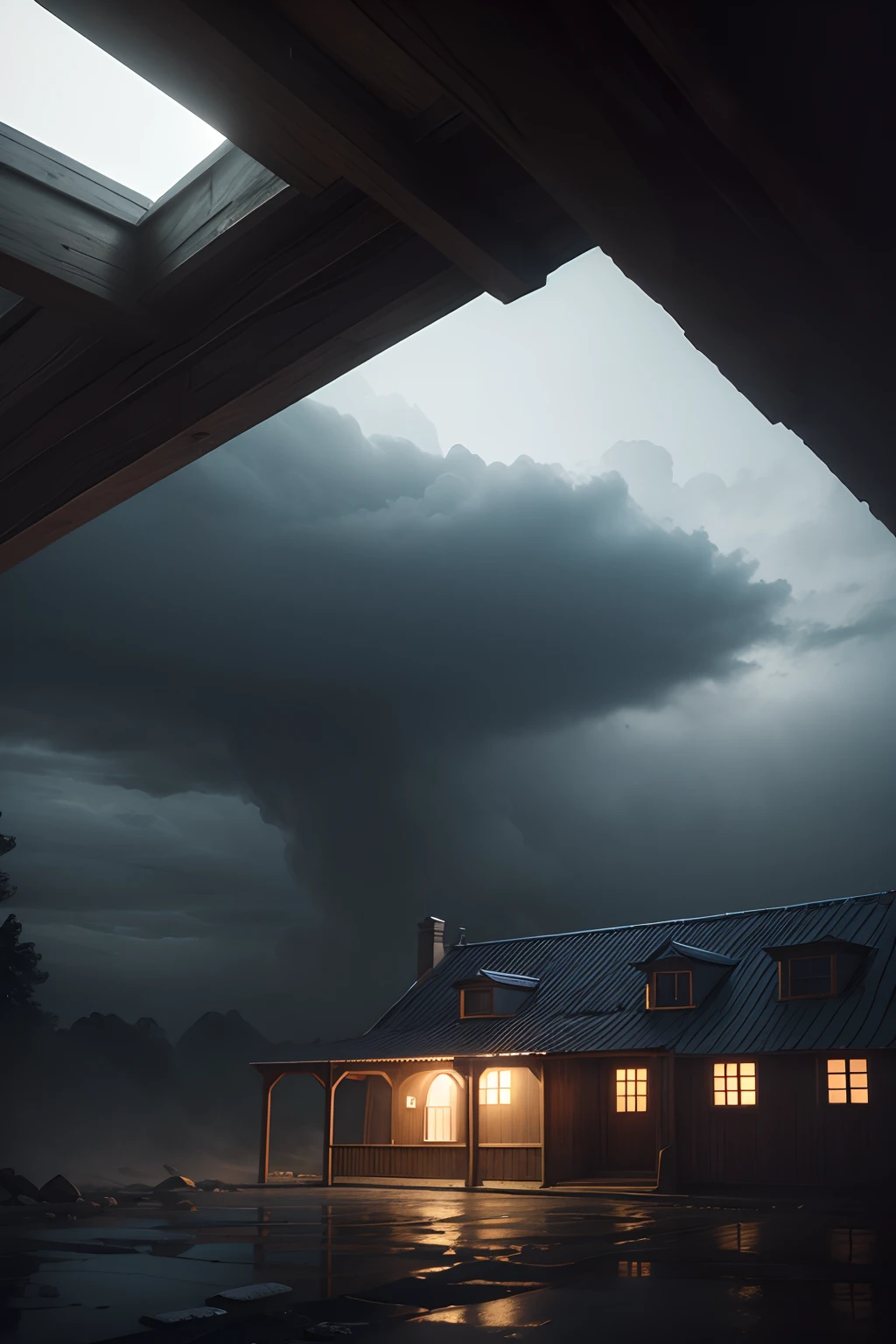 Deep in the still night, under a dark roof of black clouds