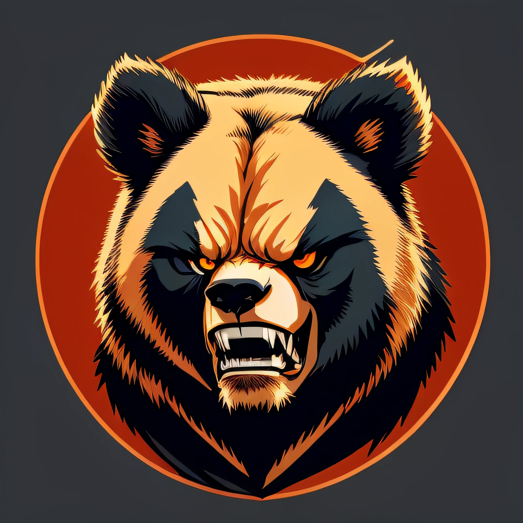 2D fierce bear head, vector illustration, angry eyes, football team emblem logo, flat 2D, centered