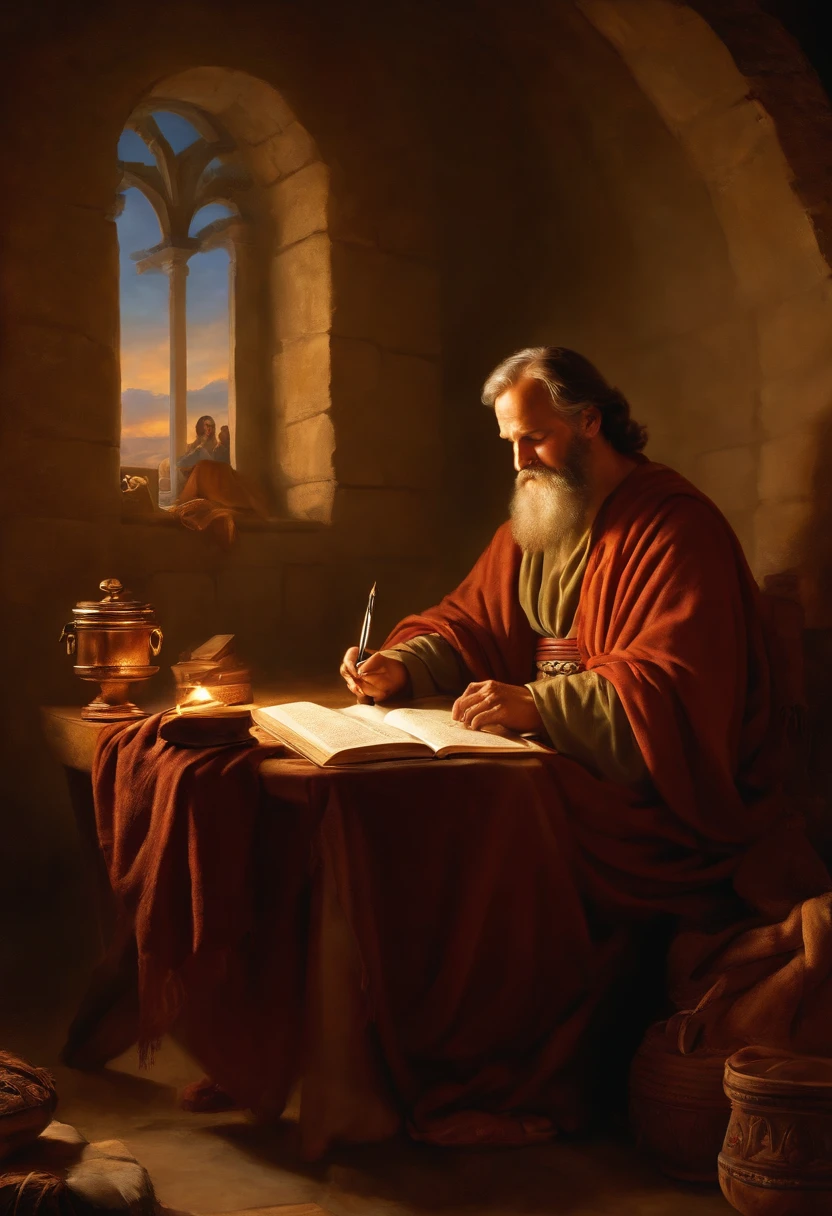 The Apostle Paul writing the Bible 2,000 years ago