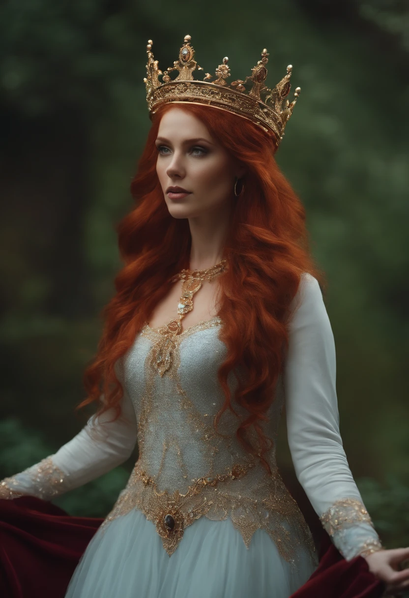 a redhead woman (wearing a crown), (octane, houdini, vfx, render, detailed, 4k ), by samdoesarts,