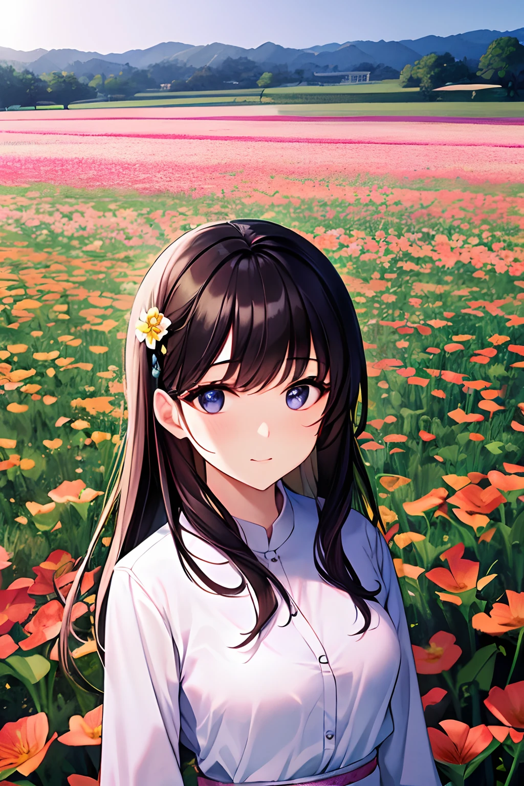 a close up of a woman in a field of flowers, beautiful young korean woman, portrait of girl in flower field, beautiful south korean woman, gorgeous young korean woman, standing in flower field, girl standing in a flower field, girl in a flower field, girl standing in flower field, girl frontal in a flower field, standing in a flower field