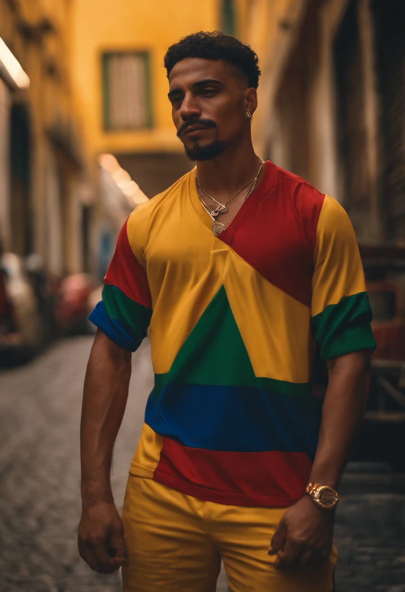 CRIE UMA GANGSTER BRASILEIRA, HIPER REALISTA, dynamic position, Typical clothes of Brazil.