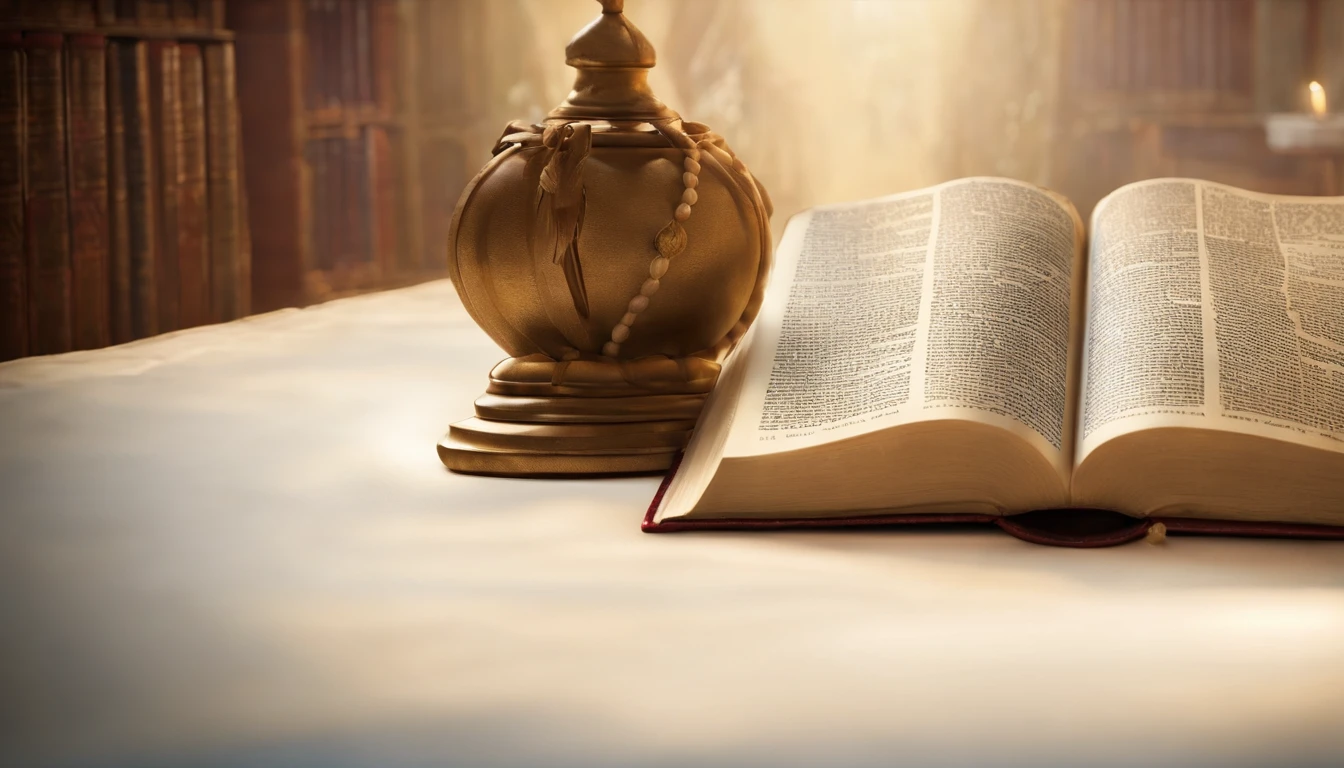 "Por favor, create a high-definition image of the Holy Bible that captures the reverence and spiritual significance of this holy book. The image should convey the historical and religious importance of the Bible, apresentando-a de forma digna e respeitosa. Use soft lighting to highlight cover and page details, enfatizando sua textura e envelhecimento, if applicable. Position the Bible in an environment that evokes a sacred environment, como uma prateleira de madeira em uma biblioteca antiga ou um altar iluminado. As cores devem ser sutis e a tipografia, Apresente-se, deve ser elegante e discreta. The image should inspire a sense of reverence and spiritual connection to the words and teachings contained in the Holy Bible."