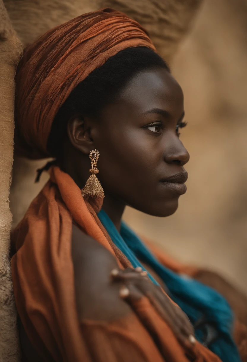Aïssatou is a young black woman, 25 years old, d'origine mandingue. Its beauty is a reflection of the heritage of its people and culture. Elle a une peau d'un teint riche et chocolat, smooth and radiant, qui semble briller sous le soleil.
His face is a harmonious blend of soft and strong features.. Elle a de grands yeux en amande, profonds et expressifs, d'un marron intense, that reflect his curiosity and wisdom. His eyebrows are thick and well defined, encadrant magnifiquement ses yeux. His nose is delicately curled up, and her full lips are a natural hue, Always ready to smile warmly.
Aïssatou hair is a celebration of Mandinka culture. They are carefully braided into fine and elegant African braids, each adorned with colorful beads that tell a story. Her hair is a true masterpiece of hair art, proudly carrying the traditions of its community.
Aïssatou has a graceful stature and a slender figure that reveals his vitality and strength. She often wears clothes that reflect her culture, avec des tissus aux couleurs vives et aux motifs traditionnels mandingues. Un collier en perles de corail, un symbole de sa culture, rests gently around his neck.
Elle a un charisme naturel qui attire les gens vers elle. Son sourire est contagieux, and his soft voice has the power to comfort and inspire. Aïssatou is a young woman proud of her Mandinka origins, and she carries her cultural heritage with grace and respect. She embodies beauty, The dignity and richness of the world's diversity.