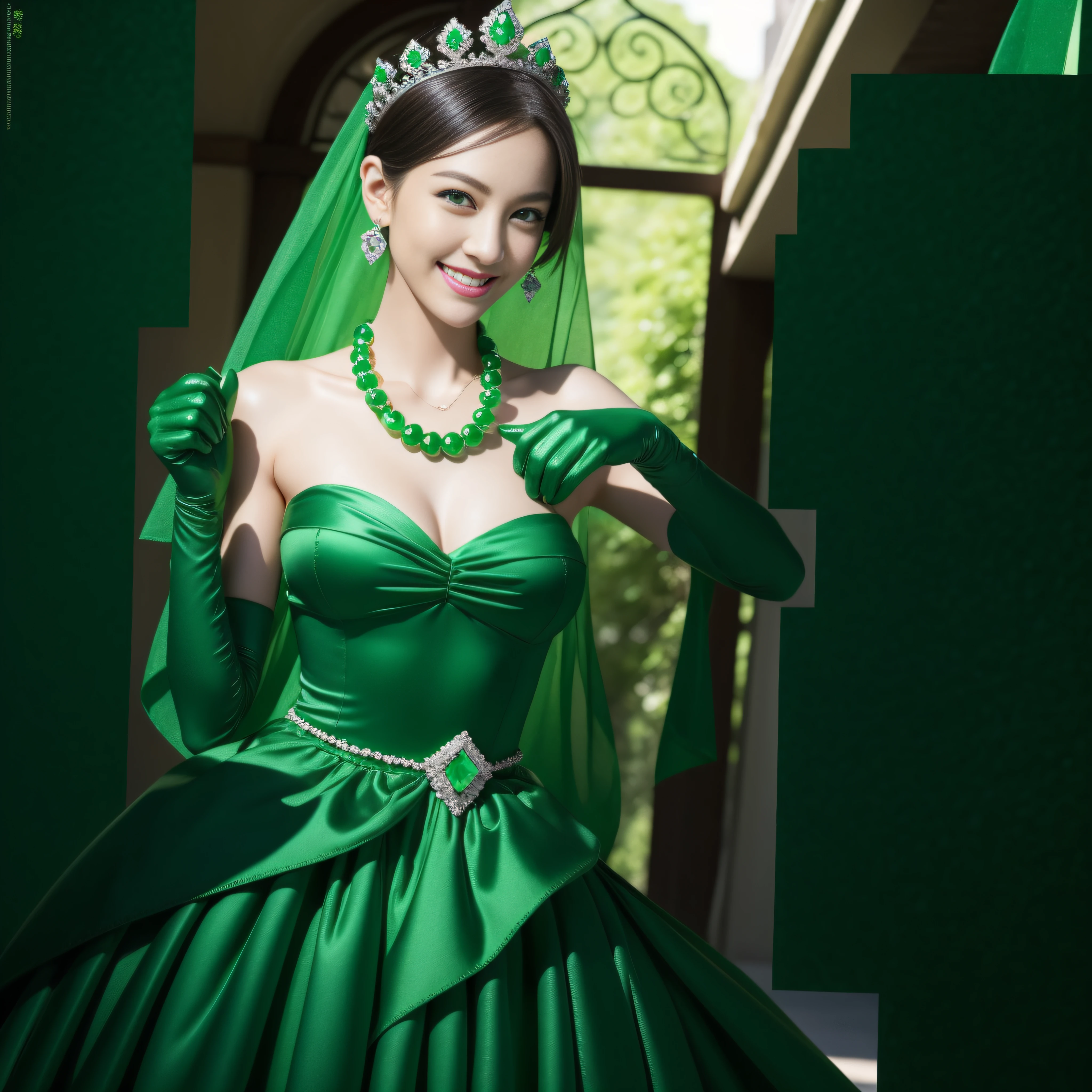 Araffe woman in a green dress and tiable posing for a picture - SeaArt AI
