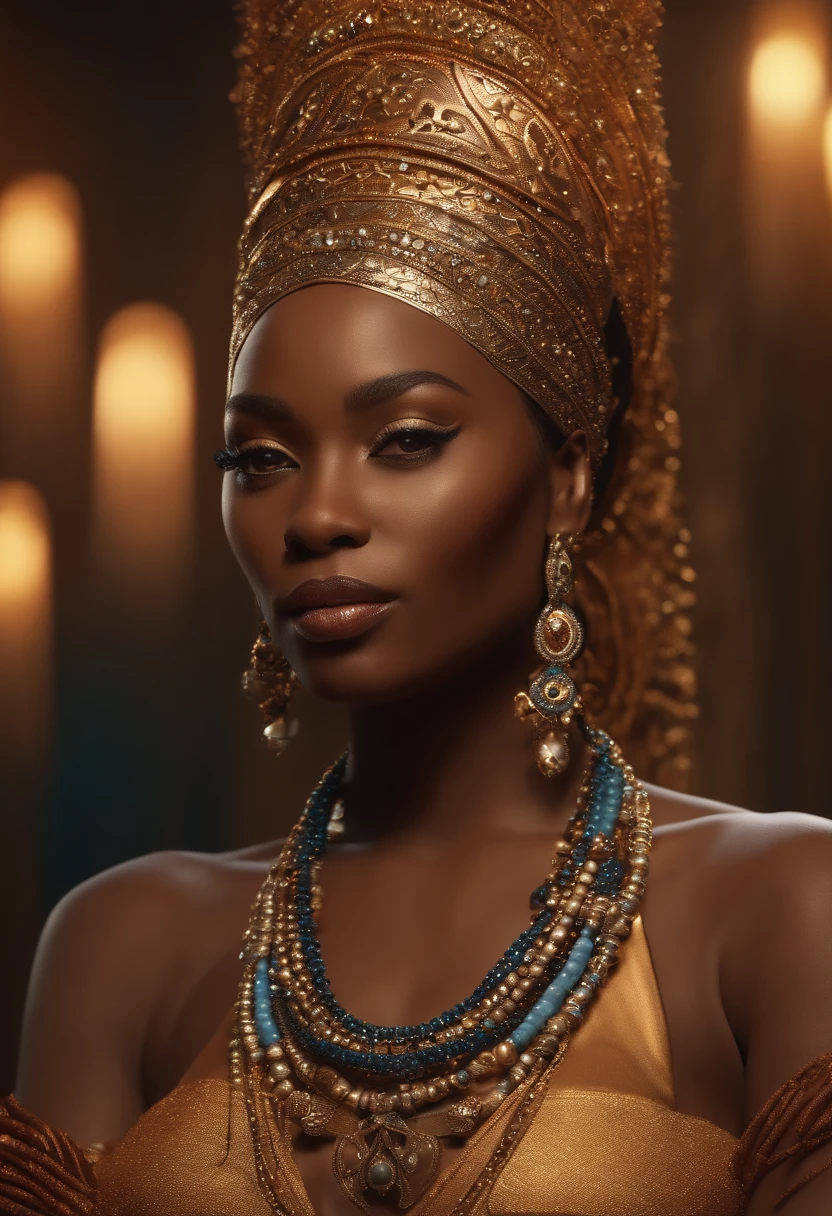 (Professional 3D rendering:1.3) de (Realistic:1.3) Foto de arte mais bonito do mundo，(((SOMENTE O ROSTO)))Yemanja, orisha, rainha africana,roupas azuis,Orixá queen of the oceans,cores azuis, vestindo um ade detalhado e intrincado, olhar materno, cosmic goddess,impressionismo,Afrofuturista, corpo inteiro 8k unidade render, poros da pele, very dark lighting, sombreamento pesado, circunstanciado, rosto detalhado, (Vibrando, fotografia realista, Realistic, Dramatic, Escuro, foco nítido, 8k), (Roupas africanas de tribos :1.4), ((((use tecidos)))), (intrincado:1.4), decadente, (altamente detalhado:1.4), Pintura digital, rendering by octane, art stations, conceito-arte, liso, foco nítido, germe da arte, (Loish:0.23), Wlop Ilya Kuvshinov, e greg rutkowski e alphonse mucha gracias, (global ilumination, studiolight, light volumetric), beira do mar, floating particles,(((close-up rosto))), ((Fundo escuro noite estrelada:1.3)),CGSesociedade,art stations