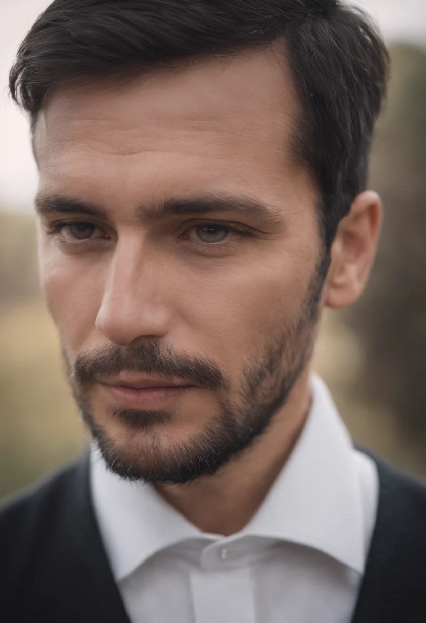 Homme en tenu traditionnelle orientale, grand, beau, about 40 years old, cheveux noir, cheveux court, yeux noir, visage fin, beau, Cinematographic portrait, Caucasian typed, charismatique