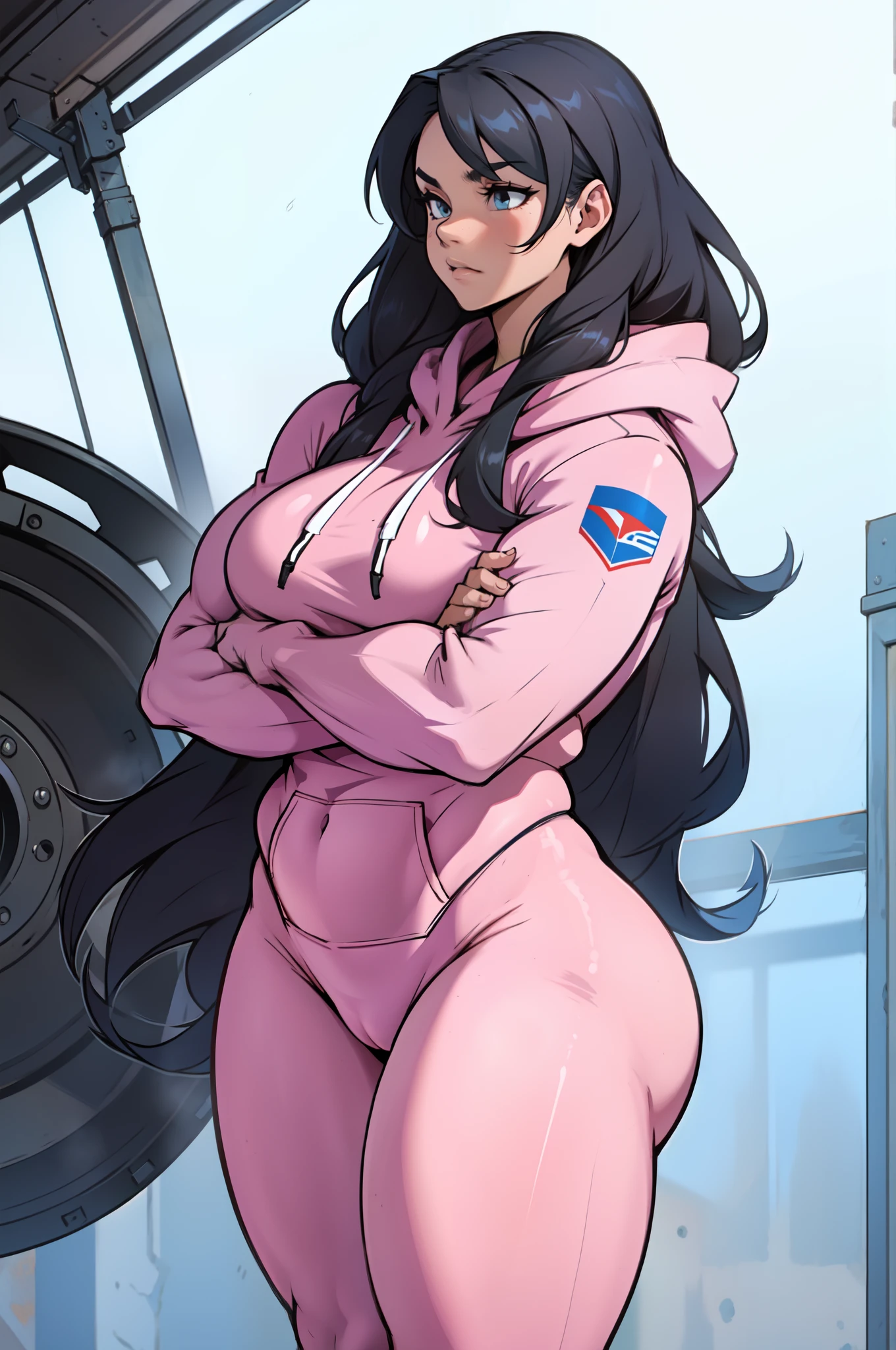 extremely long hair perfect anatomy 1 girl tall solo curvy ((muscular)) hoodie leggings toned body