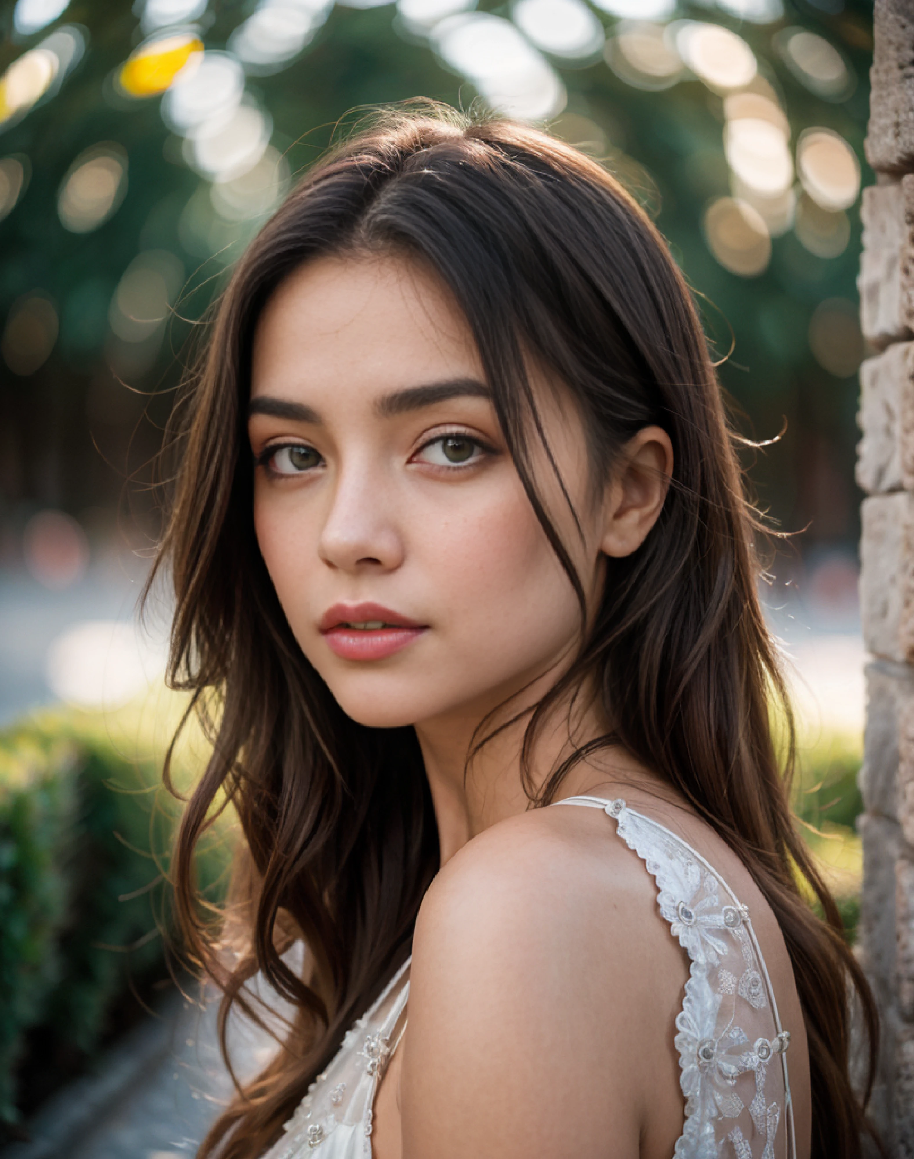 (obra maestra), (extremadamente intrincado:1.3),, (realista), Portrait photo of a young girl, The most beautiful in the world, (armadura medieval), metallic reflections, parte superior del cuerpo, Al aire libre, Luz solar intensa, Castillo lejano, Professional photograph of a stunning and detailed woman, foco nítido, dramatic, galardonado, cinematic lighting, Renderizado de octanaje, motor irreal, DTX volumetry, (Film grain, Bokeh, primer plano borroso, fondo borroso), cresta en el pecho