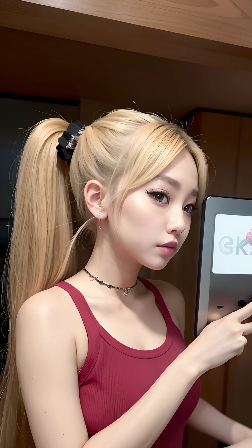 Popular makeup, flaxen ponytail、sleeve less、sleeveless、Big、Popular Korean Makeup, ulzzangs, roseanne park of blackpink, One adorable Japan human face, Choi Hong Hwa, beautiful Korean women, Korean Girl, Young adorable Korean face, 8K selfie photo, sakimichan, Jinyoung Shin, korean face features