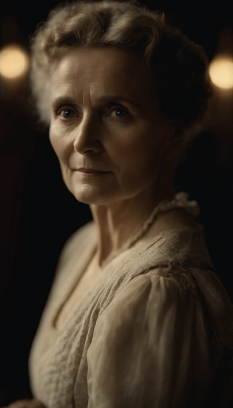 (((Photo HD en gros plan))),Marie Curie's face in front of the camera