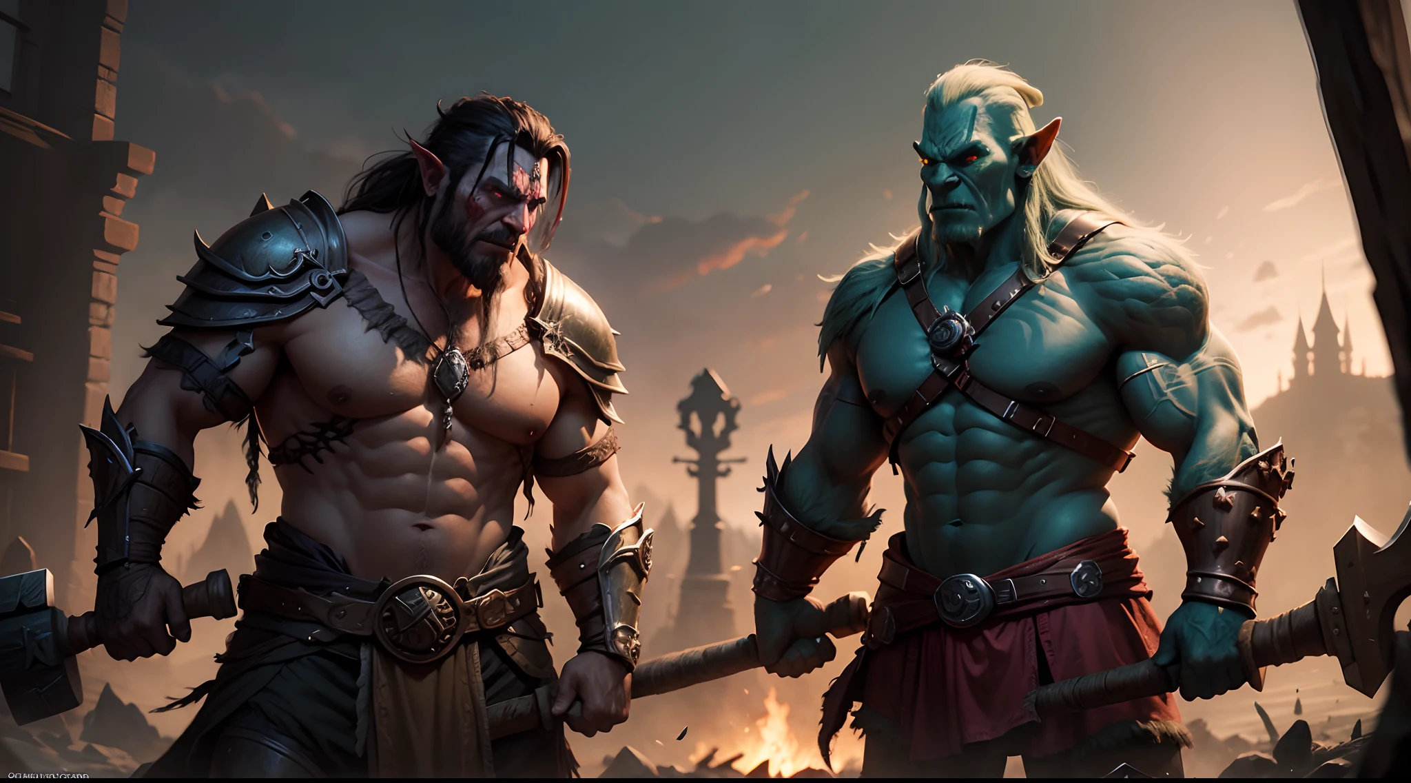 World of Warcraft horde cinematographic 4k orc green rpg d&d holding an ax in his hand character d&d very detailed