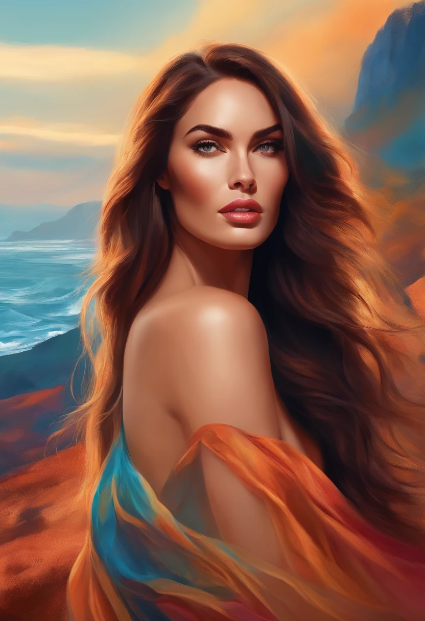 a painting of a naked woman with long hair, in style of digital illustration, beautiful art uhd 4 k, megan fox colorful portrait, beautiful gorgeous digital art, stunning digital illustration, gorgeous digital art, colorfull illustration, beautiful digital illustration, beautiful digital artwork, exquisite digital illustration, a beautiful artwork illustration, colorful illustration, art of alessandro pautasso