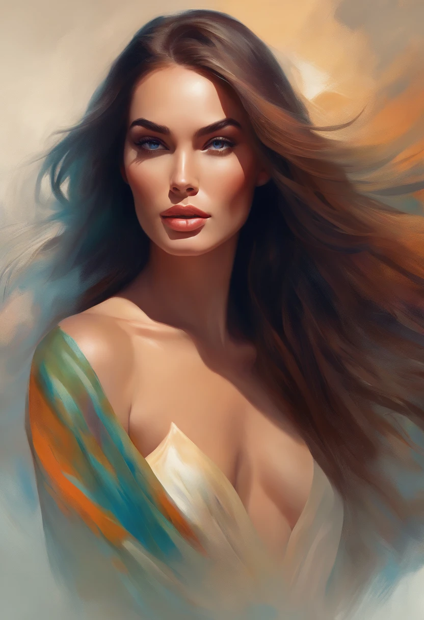 a painting of a naked woman with long hair, in style of digital illustration, beautiful art uhd 4 k, megan fox colorful portrait, beautiful gorgeous digital art, stunning digital illustration, gorgeous digital art, colorfull illustration, beautiful digital illustration, beautiful digital artwork, exquisite digital illustration, a beautiful artwork illustration, colorful illustration, art of alessandro pautasso