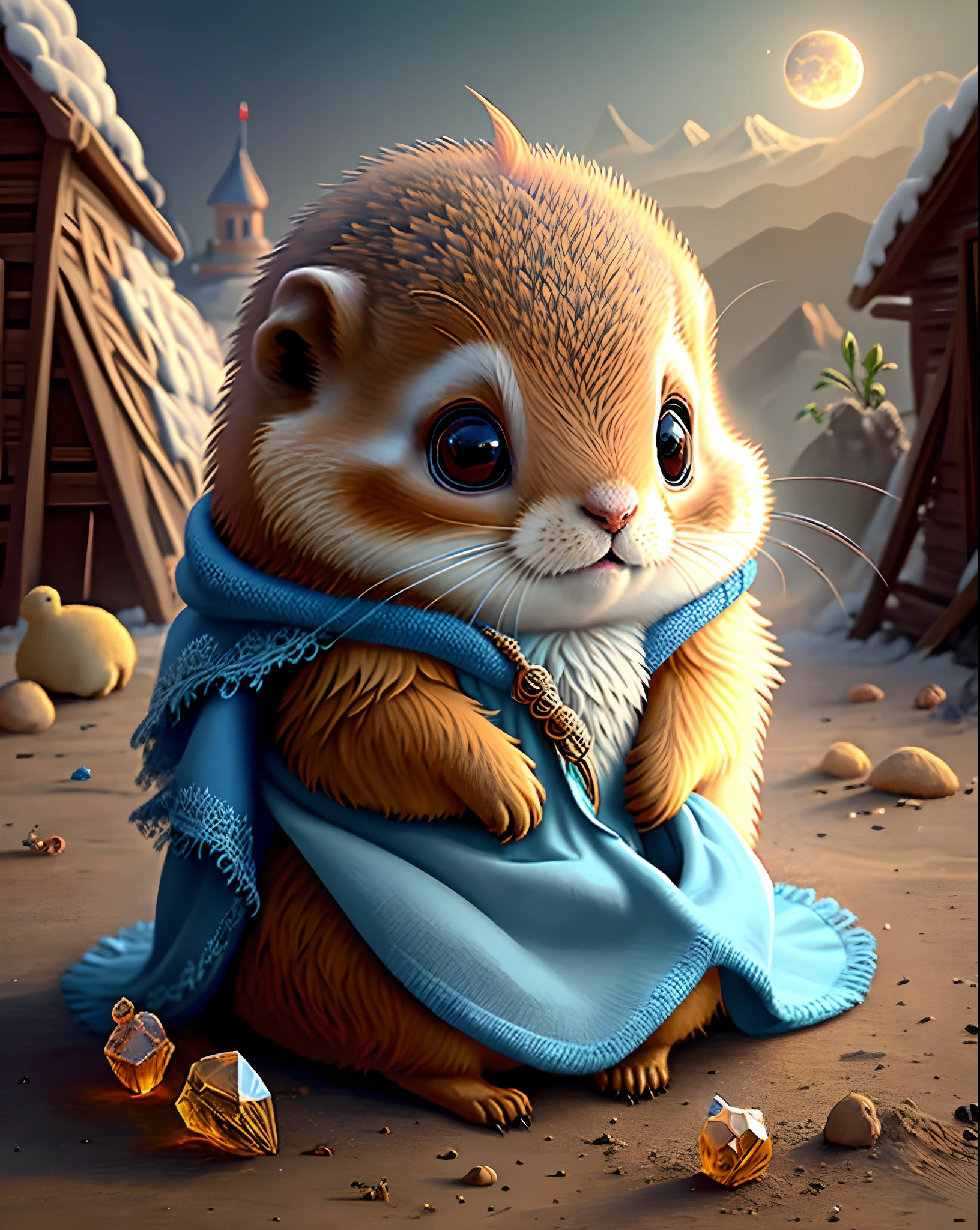 Top image quality、"Create cute creature masterpieces with inspired ultra-detailed concept art. Let your imagination come alive", (prairie dog), high detailing, in 8K、Top image quality、Dressed as a wizard、Have a magic wand with a big gem、