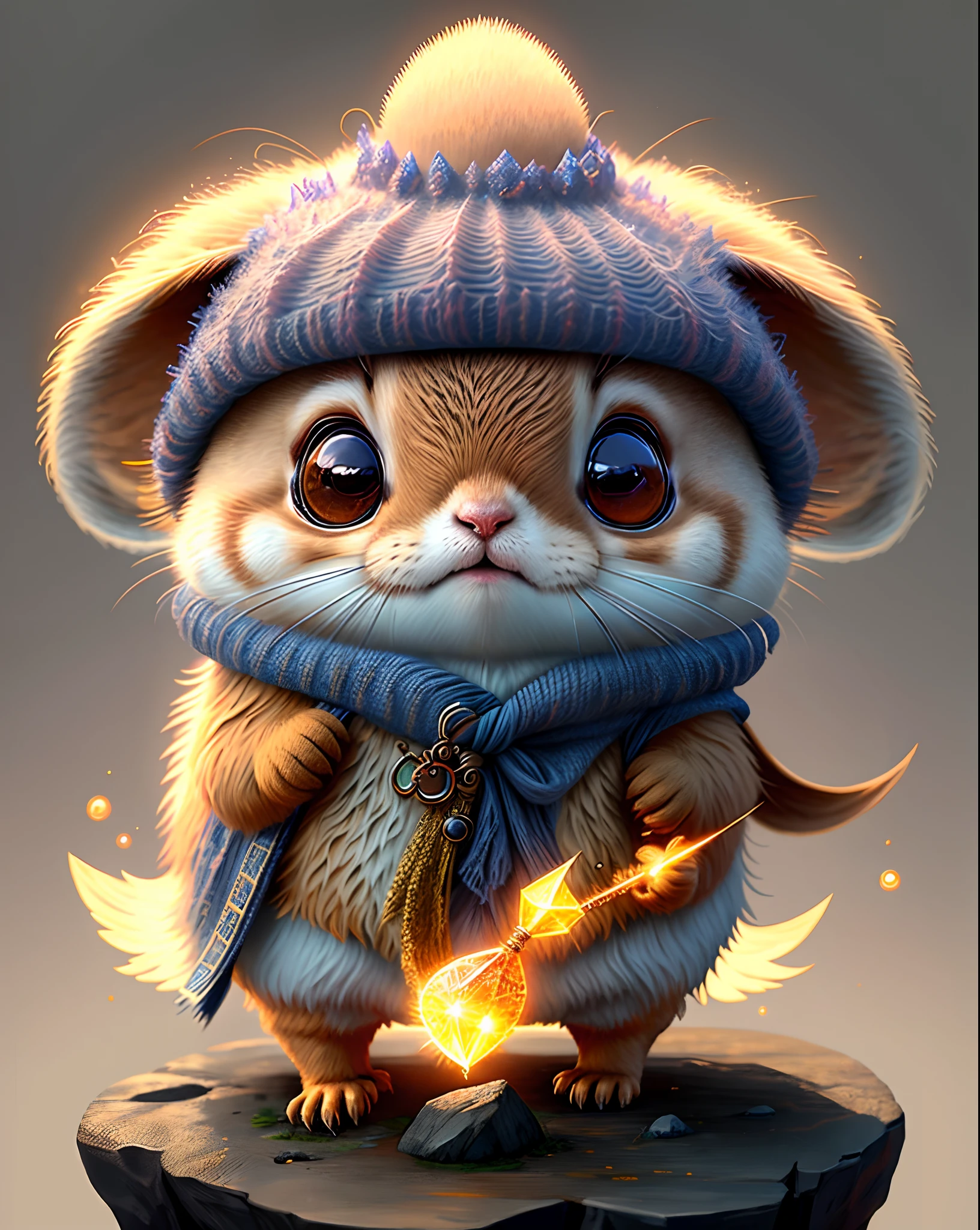Top image quality、"Create cute creature masterpieces with inspired ultra-detailed concept art. Let your imagination come alive", (prairie dog), high detailing, in 8K、Top image quality、Dressed as a wizard、Have a magic wand with a big gem、
