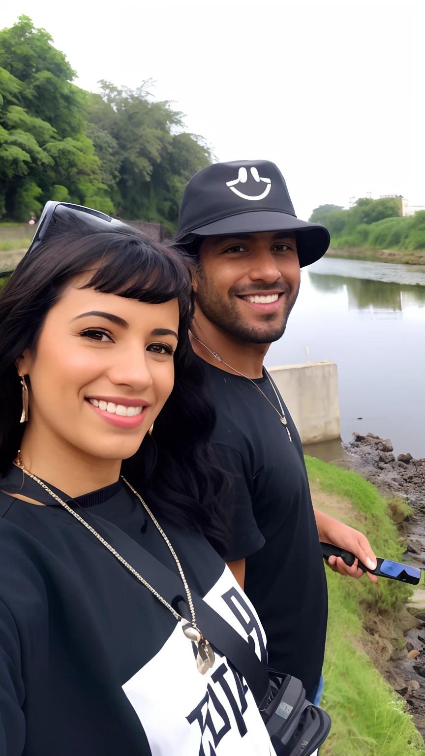 Smiling couple taking selfie with camera near river in urban environment, andrea rocha, Marischa Becker, imagem de perfil, Malika Favre, Karla Ortiz, belos arredores, Directed by: Nandor Soldier, Marcos Ariano, em uma ponte, Thomas Anthony e Malika Favre, Charli Bowater e Artgeem, both smiling for the camera