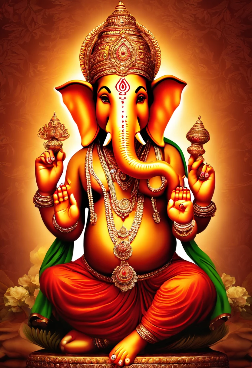 Create a computer wallpaper of a Ganesha in colors that represent peace and love in addition to the color gold, the light blue image background at the bottom right of the image that says "namaste veronica" in large gold letters