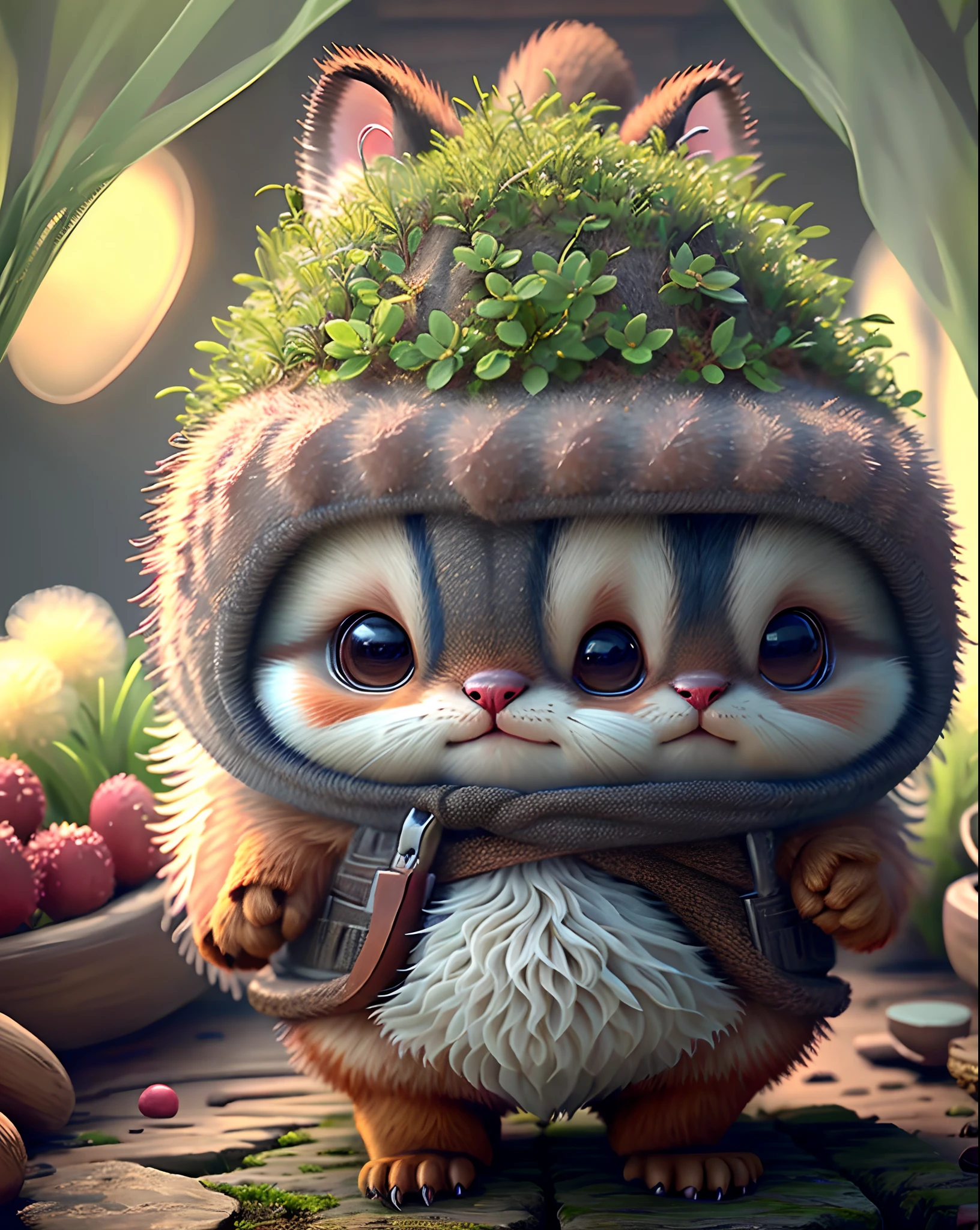 Top image quality、"Create cute creature masterpieces with inspired ultra-detailed concept art. Let your imagination come alive", (Tasmanian devil), high detailing, in 8K、Top image quality、Dressed as a hunter in medieval Europe、Carrying a longsword on your back、
