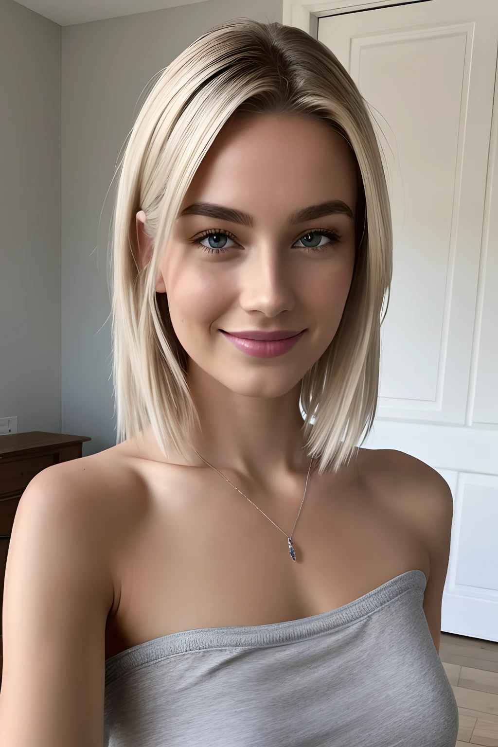 1fille dans, 20 ans, seulement, cheveux longs, Colossal, Regarder le spectateur, cheveux blonds, bare shoulders, yeux bruns, bijoux, corps entier, un collier, off devrait,Wet white blouse, Culotte grise,Sous le sourire sous la pluie sexy, ultra realist, Une photo Raw sexy prise avec un iPhone 14 Pro,8k