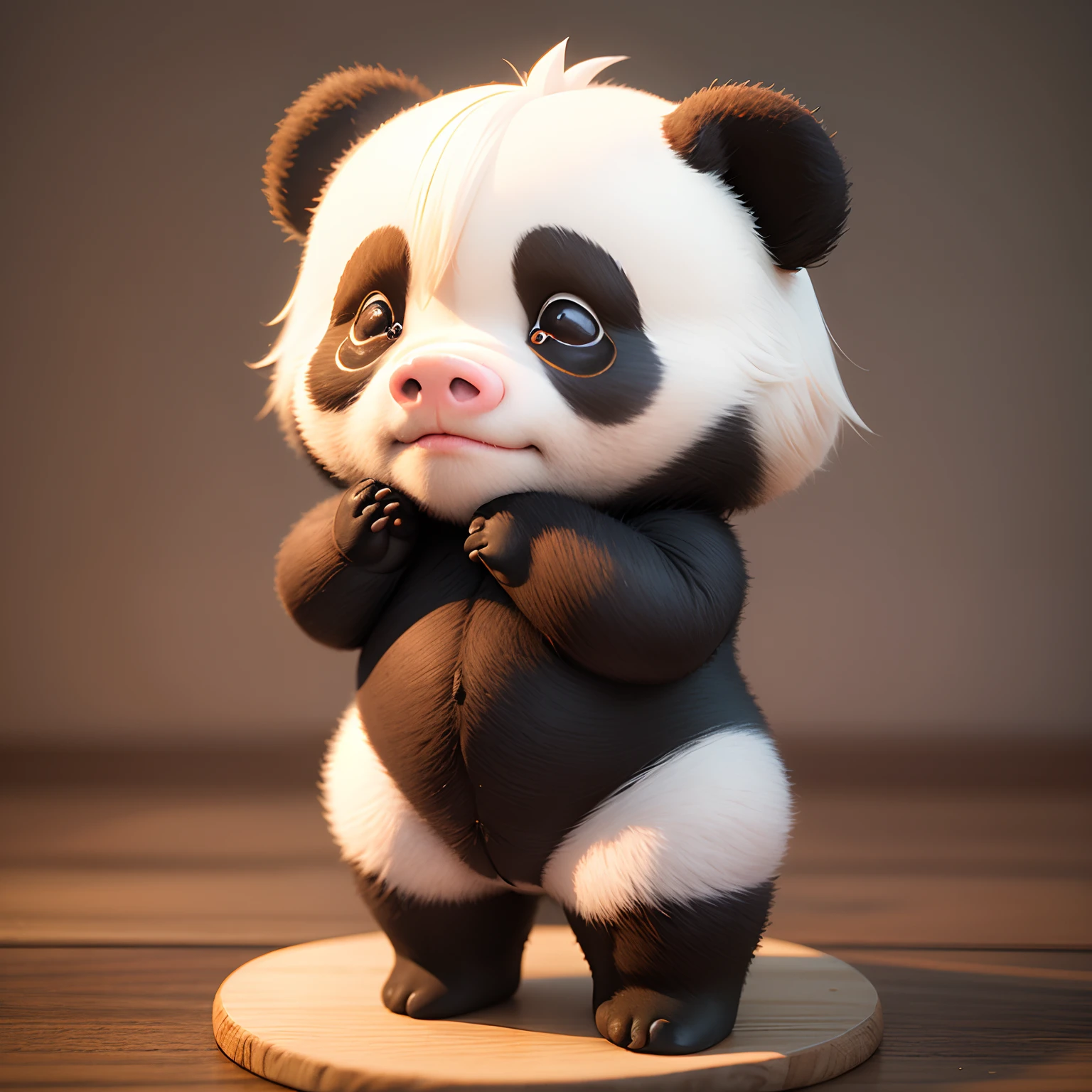 masterpiece、top-quality、ultra-detailliert、(Chibi Panda's Daughter:1.2)Charming chibi animation of cute pandas featuring pig ears and pig nose,(Chibi 3D): 1.3, (A detailed face:1.2), (Standing posture:1.1), Randomly generated backgrounds,Jumping