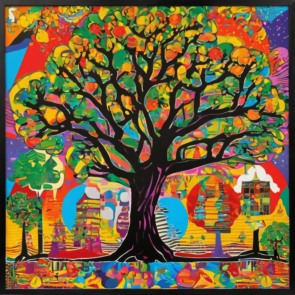 a painting of a man holding a bag of money under a tree, ๐ฟ๐๐, rich tree, ๐๐คก, by Harry Beckhoff, ๐๐๐คฉ, ๐ช ๐จ;๐๐, high quality picture, capitalist, wealthy, wealth, nft art, vintage art, ๐ฟ๐ธ๐, by Romero Britto