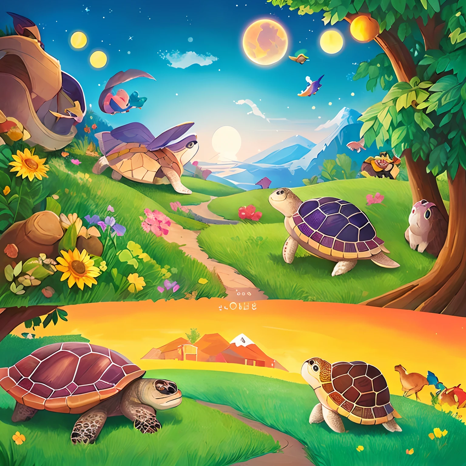 There are many turtles that are walking on the grass, illustration of children's books, illustration of children's books, colorful kids book illustration, illustration of children's books, illustration of children's book, illustration for children's book, illustration of children's book, a beautiful artwork illustration, illustration for children, story book illustration, storybook illustration, childrens\Illustration of, Children's illustration, cute storybook illustration