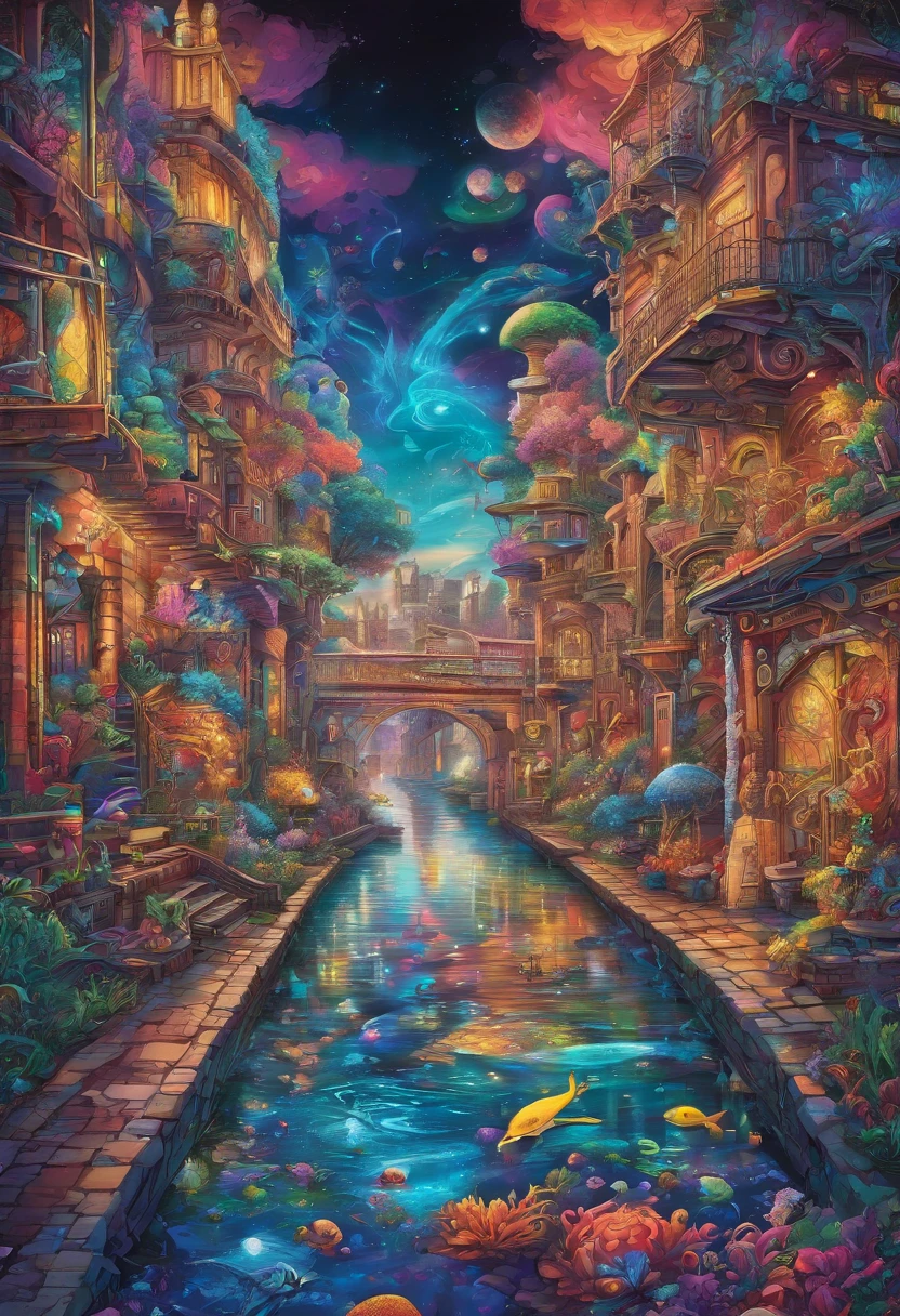Painting of a fantasy world that exceeds dimensions,Sea World,Atlanti,science fiction,Uplighting,Studio Ghibli,unreal engine,Epic composition,CG digital display,ultra hd,Highly detailed techniques,Triadic color scheme