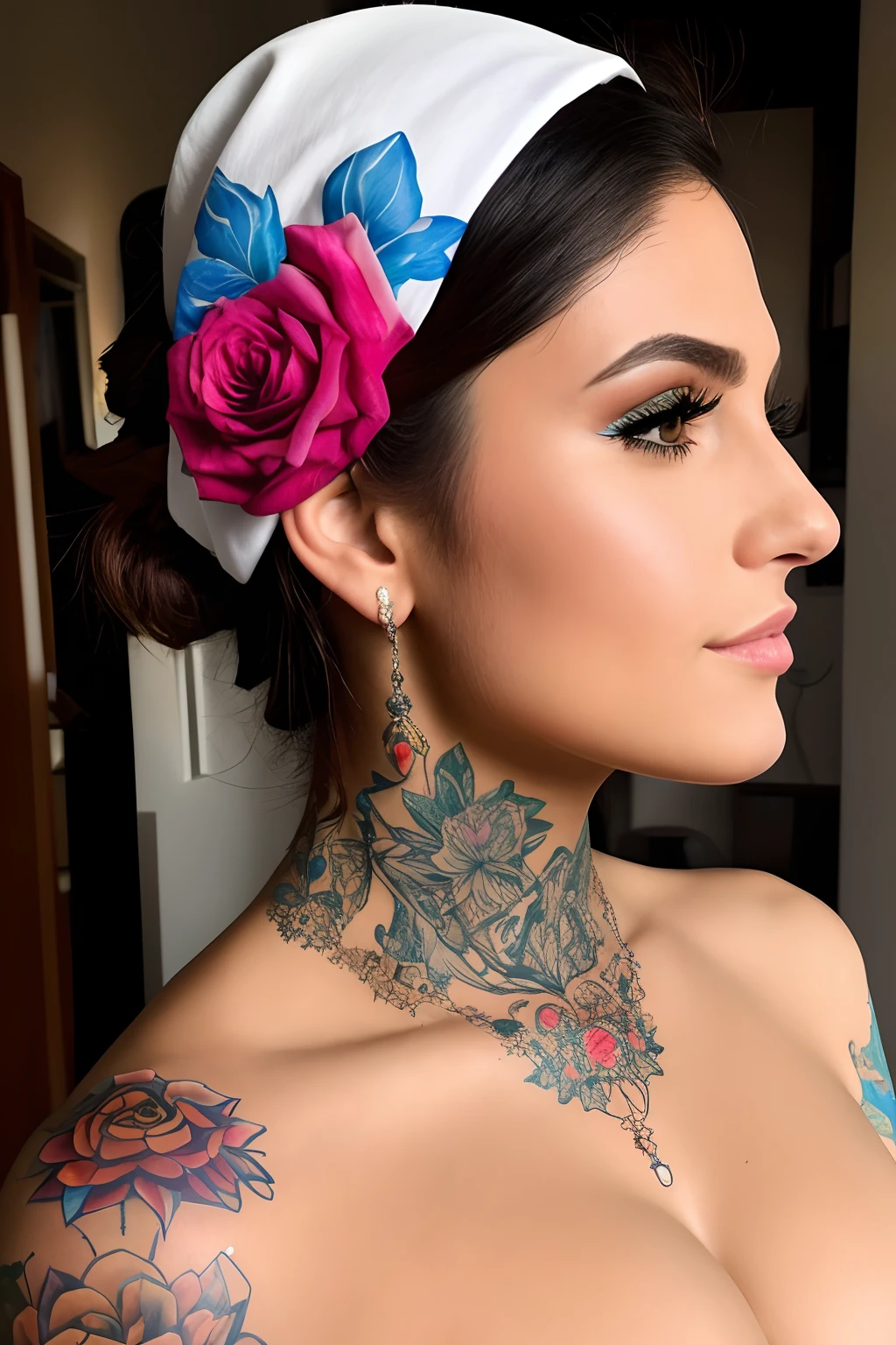 foto de uma mulher com tatuagem no rosto, 8k