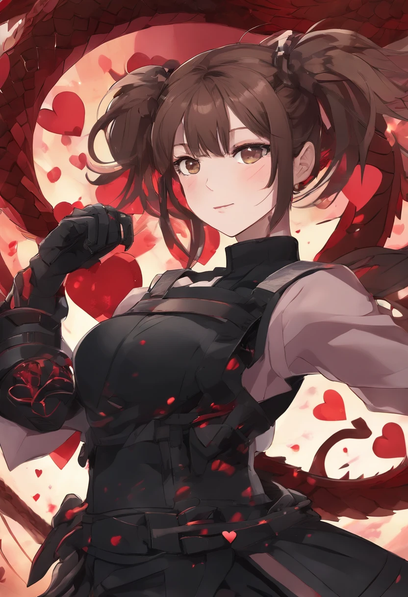 (a brown haired girl with a heart shaped face),(black clothes,all black outfit),(ponytail:1.1),(weapon),(fighting),(dragon),(detailed,fierce,battle),(intense lighting),(best quality,highres:1.2),(photorealistic:1.37),(concept art),(vivid colors),(dramatic lighting)