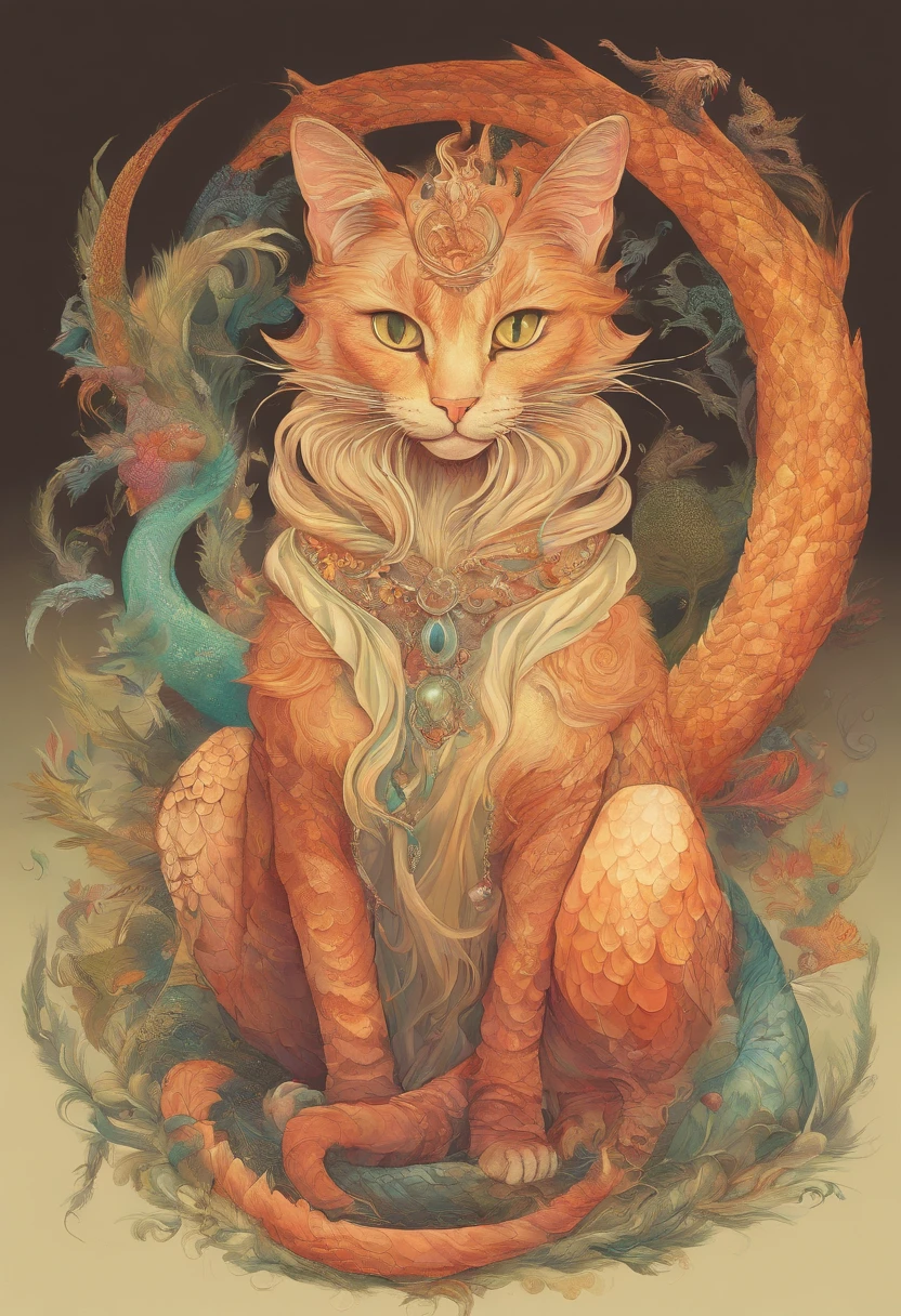 a cat talking to a dragon-cat hybrid baby