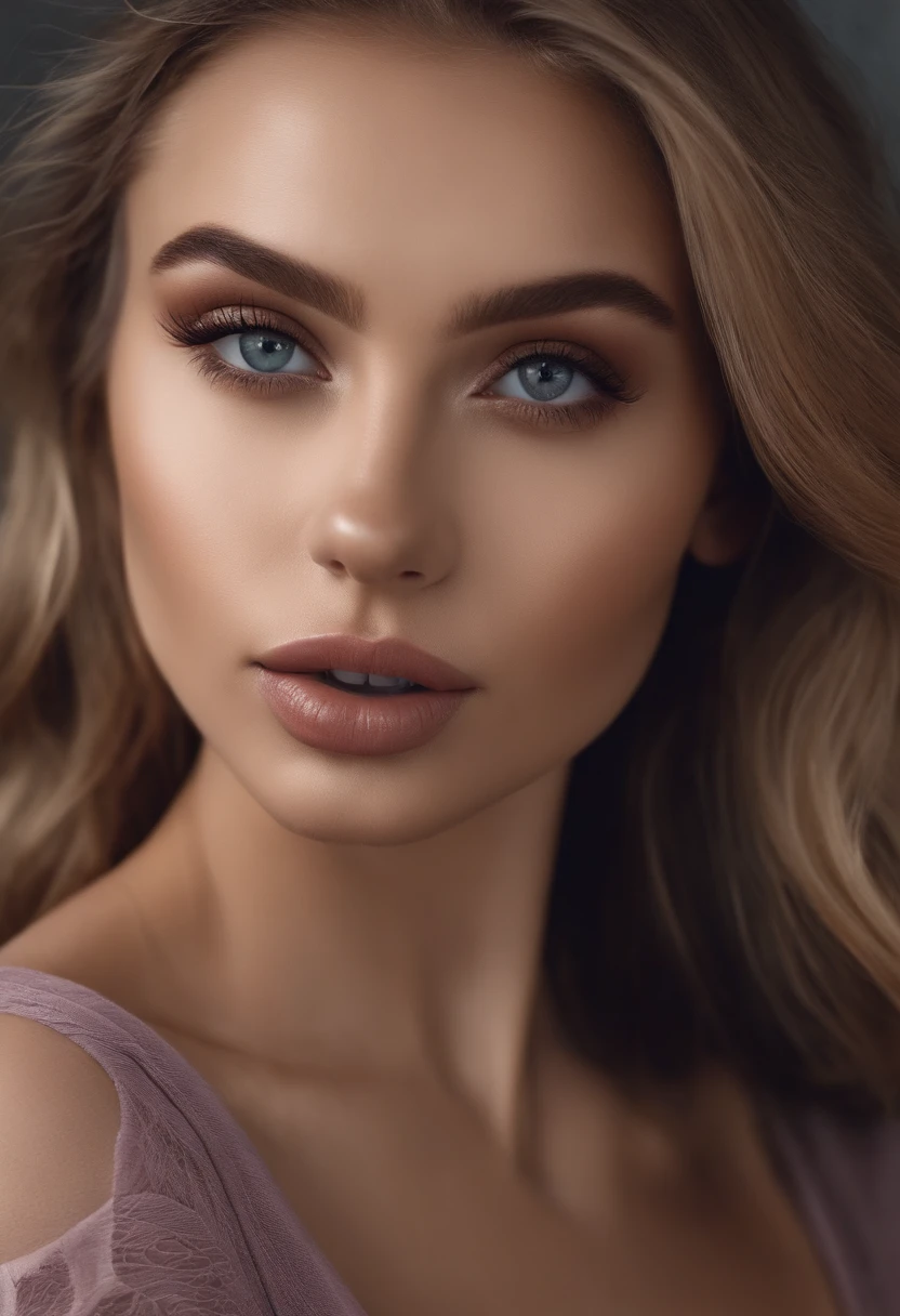 Arafed pleine femme, fille sexy aux yeux bleus, , ultra realist, Meticulously detailed, portrait de Sophie Mudd, cheveux blonds et grands yeux, selfie of a young woman, Yeux de chambre, Violet Myers, pas de maquillage, maquillage naturel, looking straight at camera, Visage Artgram, maquillage subtil, Impressive photo of the whole body kneeling on the bed, dans la chambre, Poitrine de taille moyenne et grande, allow the face to be seen clearly, portrait