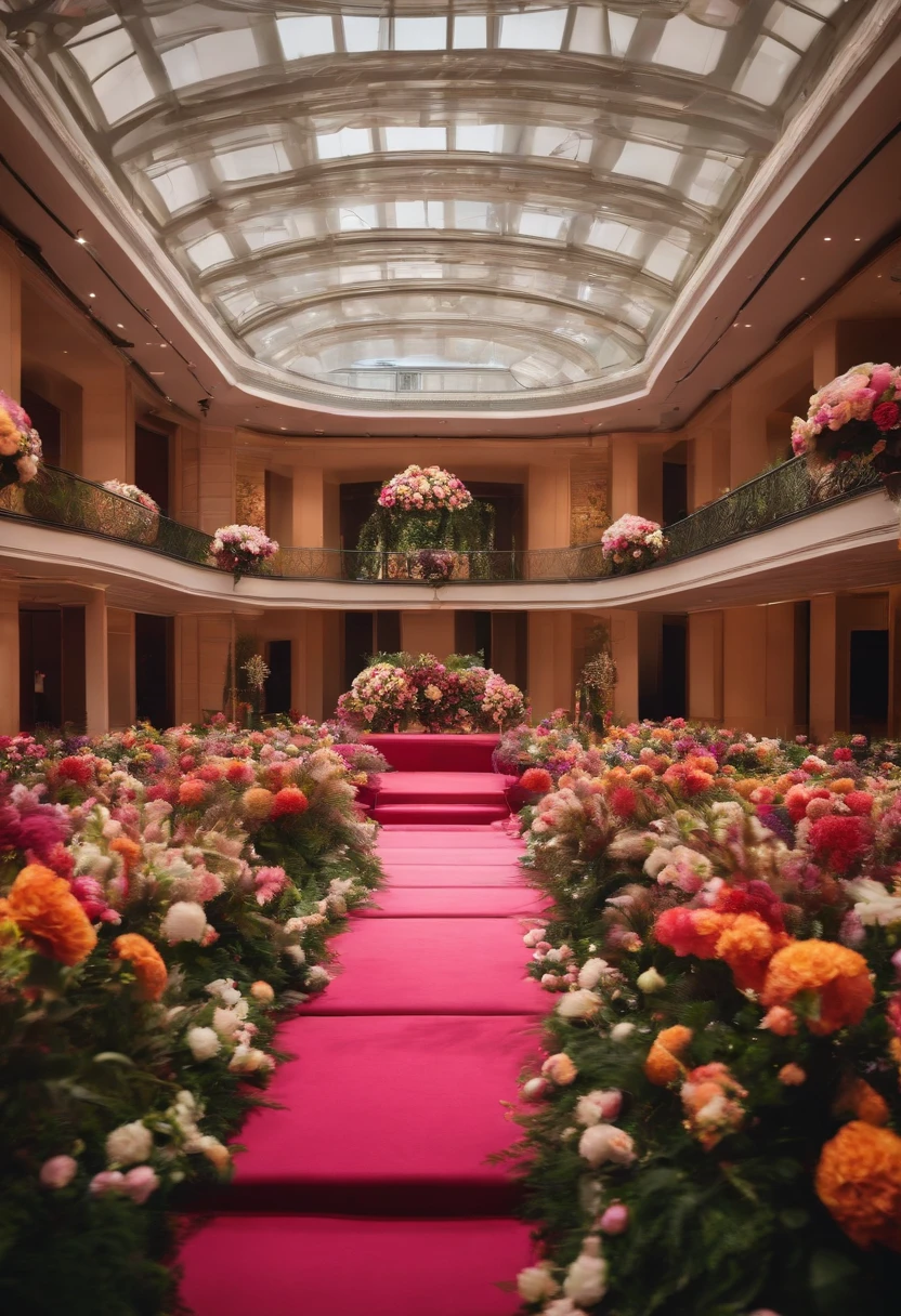 event concept stage with flowers, colorful , event in the mall