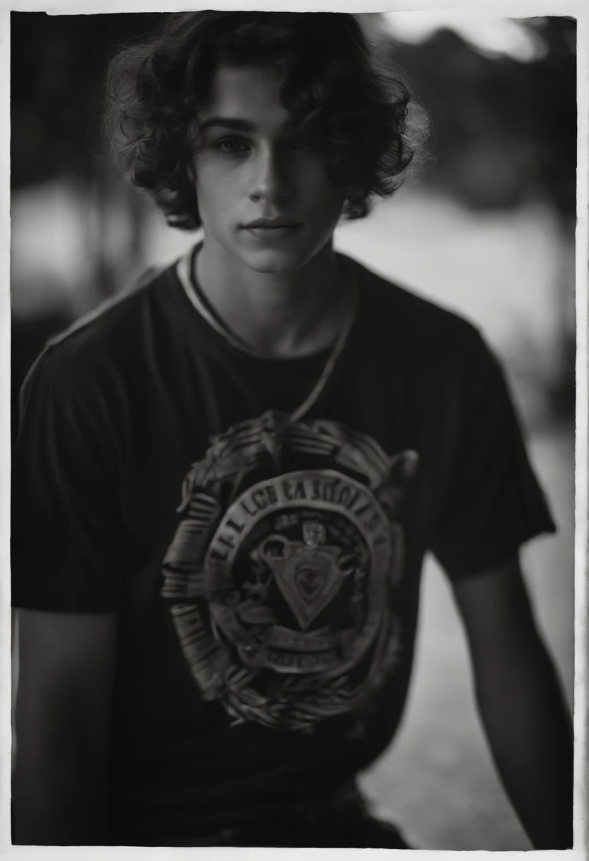 Retrato de um garoto jovem de 18 anos, usando uma roupa estilosa, sem barba, cabelo curto para o lado e liso