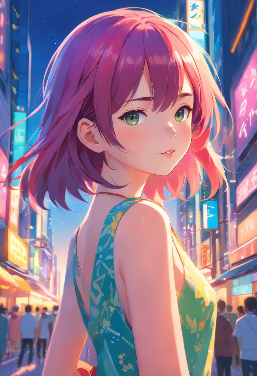 ((ultra detailed)) ), ((bright facial skin)), with colorful hair and a colorful dress, vibrant pastel rossdraw, vibrant cartoon rossdraw, 8k anime style, cute portrait, colorful artgerm!!!, ! artgerm dream, beautiful anime girl, stylized digital art, 8k art wallpaper, digital art, extremely detailed artgerm