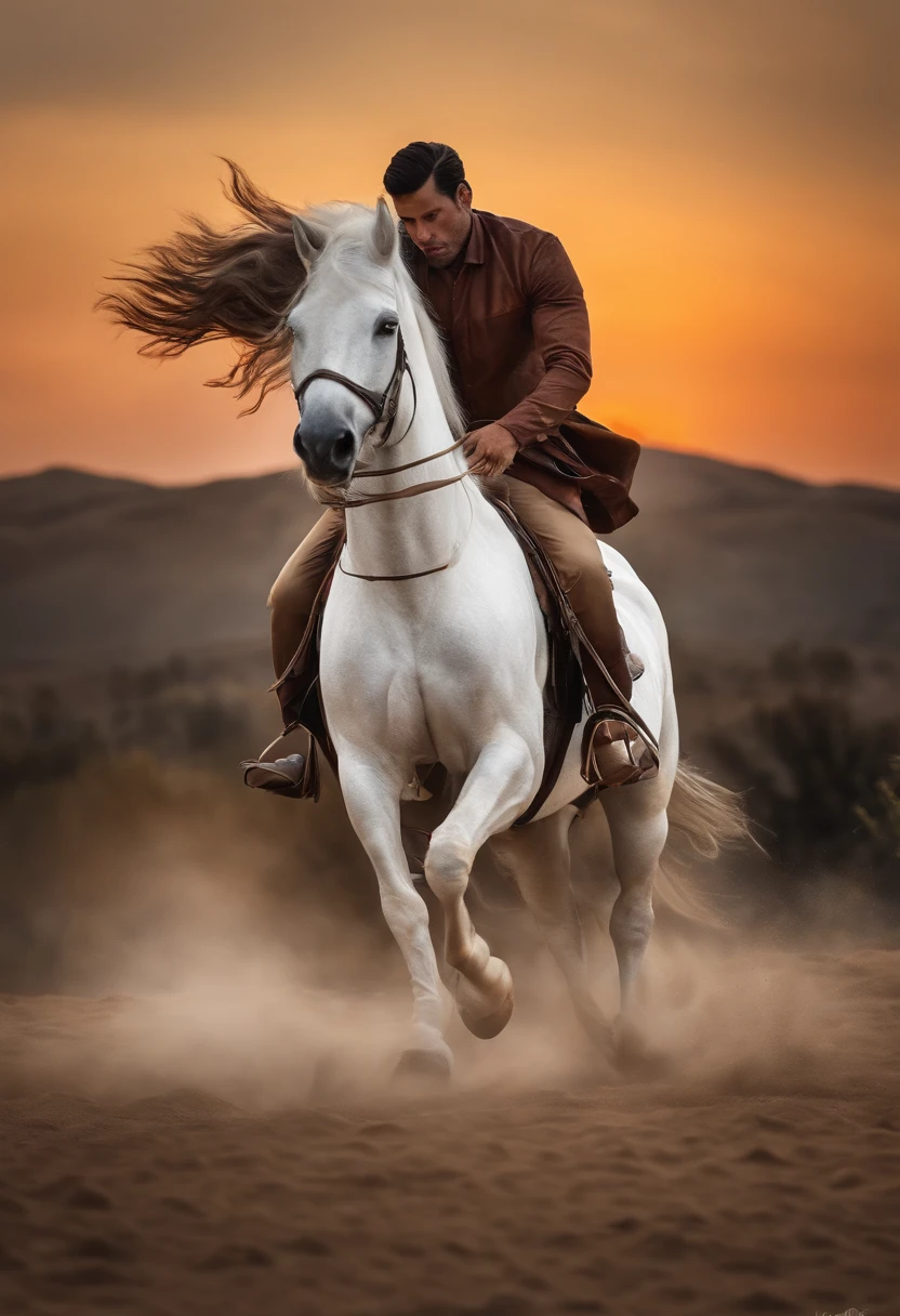 Hombre cabalgando en un caballo blanco
