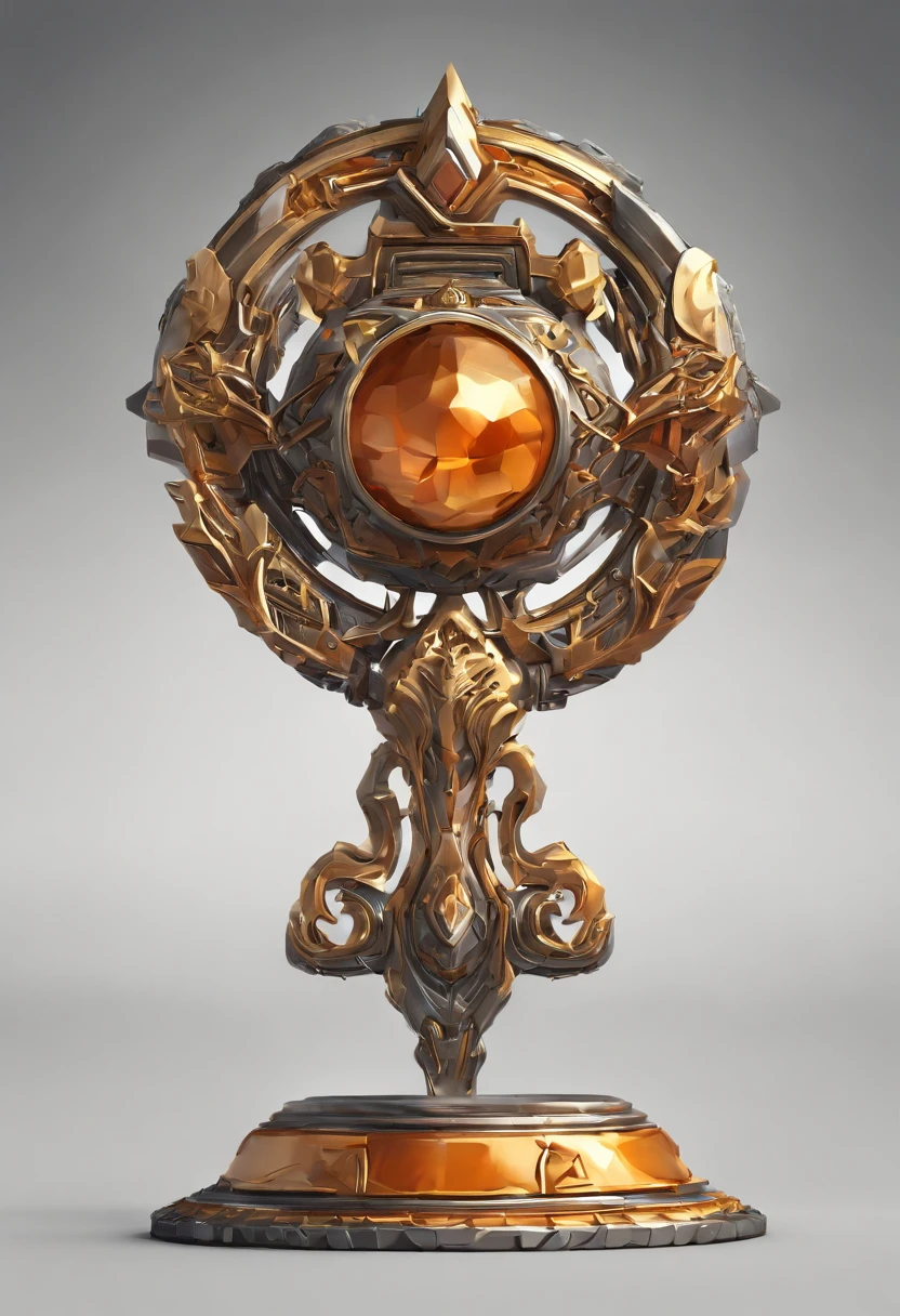 Medallion set with closeup of metal faucet with crown,Close-up of dragon head,Estilo de Arte de Hearthstone, Arte estilo Hearthstone, Arte conceitual de Hearthstone, Arte conceitual do jogo Riot, Estilo de League of Legends, iconic character splash art, Coroa de League of Legends,Emblema do jogo,Surrounding metal penalties,Ouro laranja,C4D render,menos detalhes,menos detalhamento,Enorme torneira de metal no meio,The head has beautiful gemstones