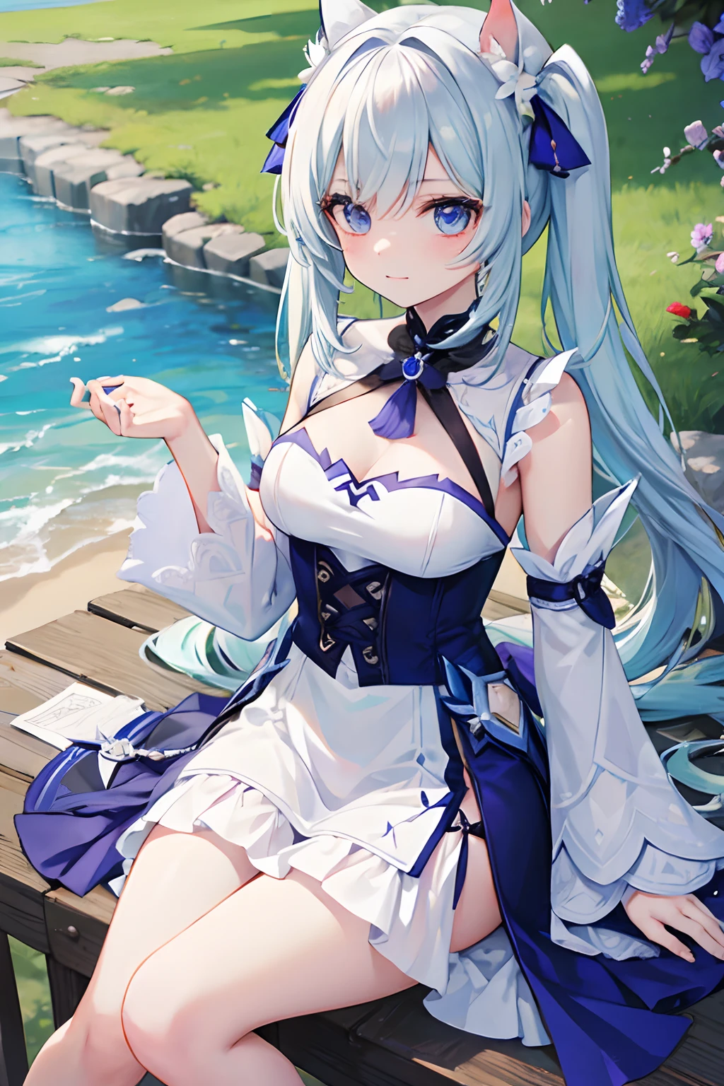 (masterpiece, best quality:1.2), 1 Girl, Solitary, white hair, Black gloves, hands up, black, indoors,giggle