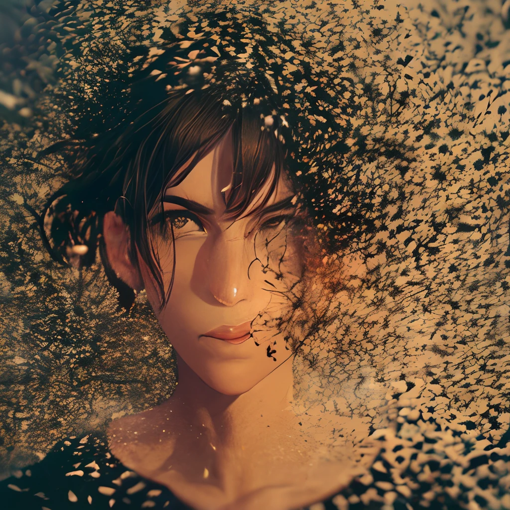 disintegrate, disintegration, burn, turn into dust, masterpiece,best quality,highly detailed,masterpiece, 1girl, human, hair, hand, eyes, fire, flame, sparks, fire sparks, turn into ashes, disintegration adobe effect, dust, blast, explosion, human burn like paper