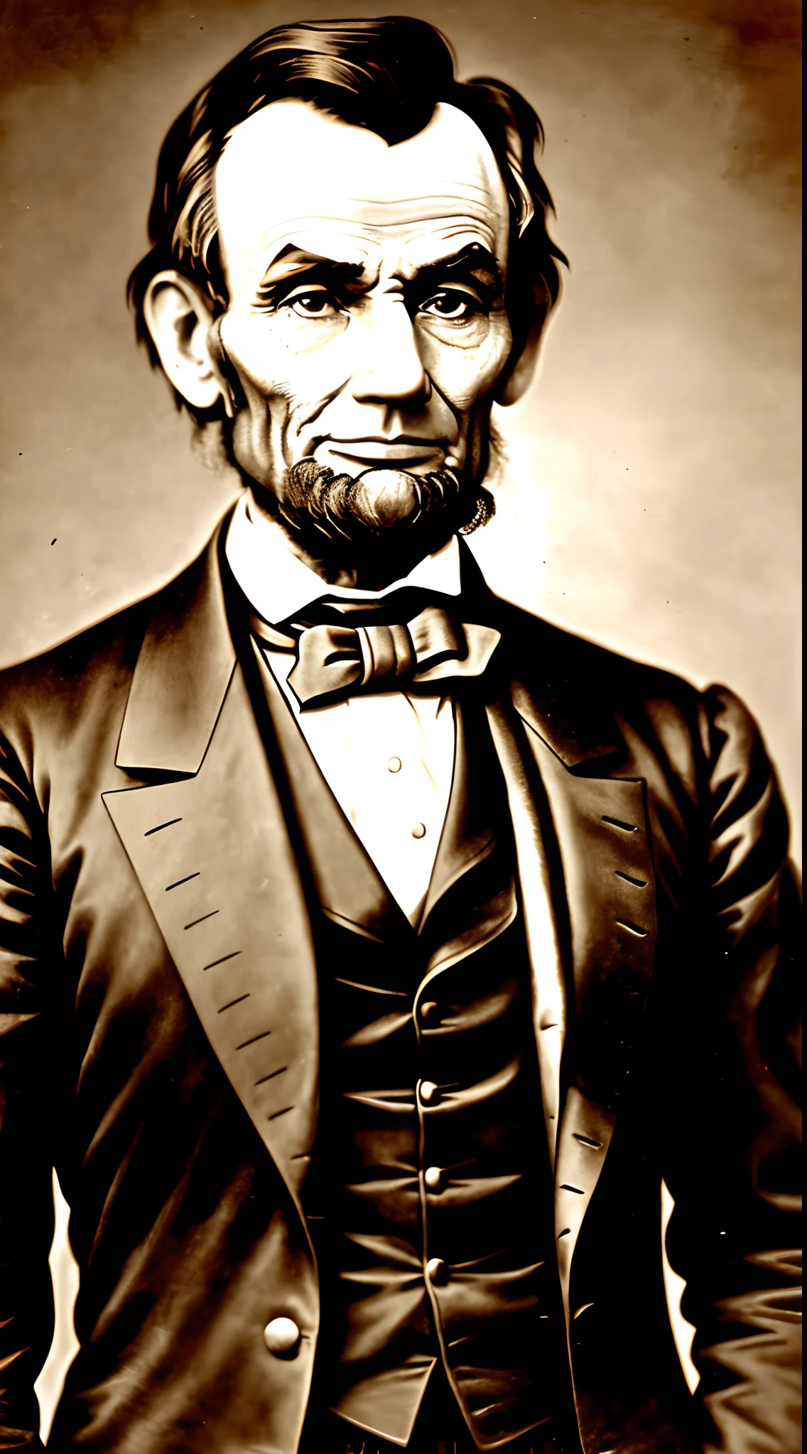 A visually stunning prompt of Abraham Lincoln as a statesman, with a range of render types to choose from, including a realistic portrait or a stylized illustration.