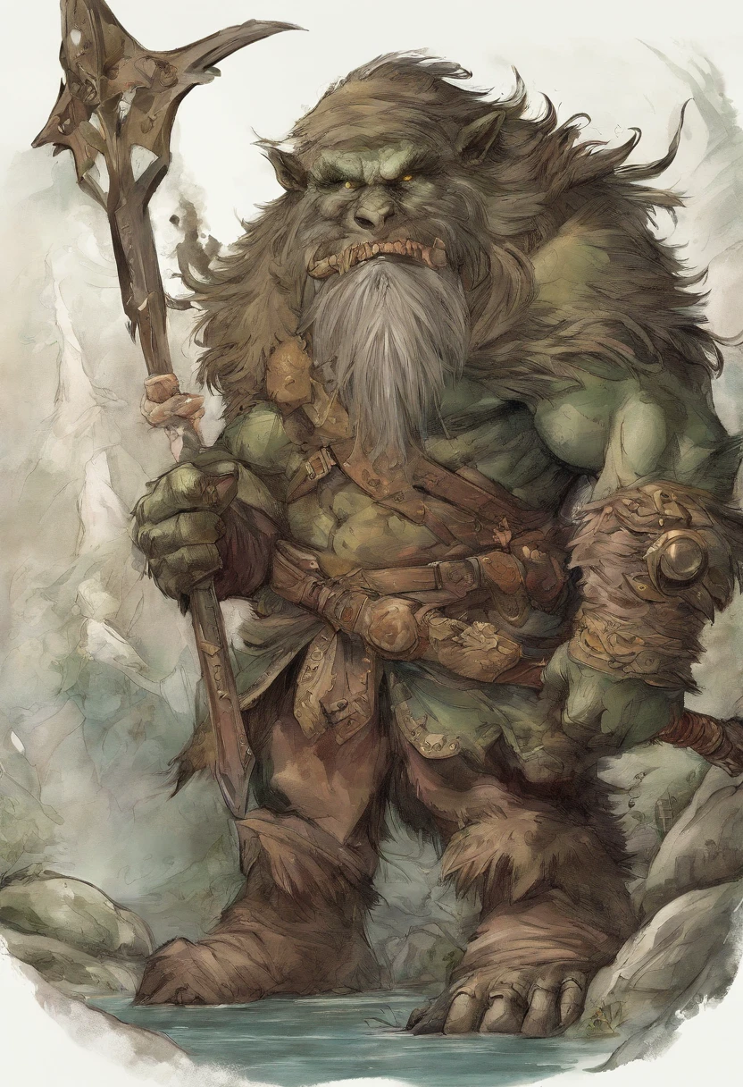 There is a painting of a cyclops with a sword , croquemitaine, Ranger Bugbear, Unleashed bear, Epic color illustration, Grog Strongjaw, Barbarian Goliath dressed in fur, un druide,, Tyler Edlin Fantasy Art, Troll, Style artistique humblewood, Illustration High Fantasy, Guerrier druide, Surprisingly detailed D & D art