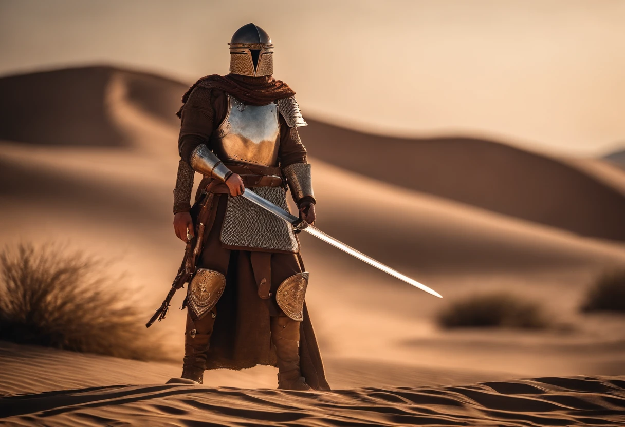 Desert Warrior, with armor adapted for the desert, with a left diagonal sword on the back.