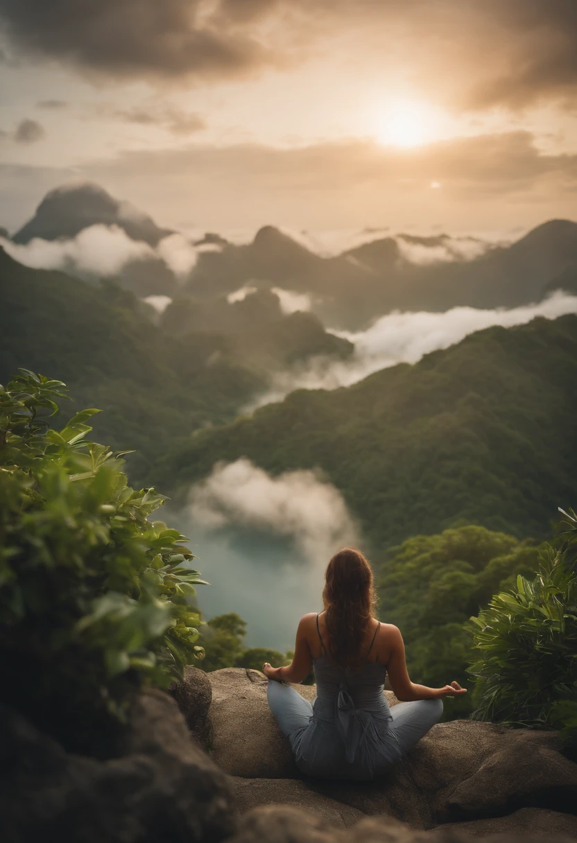 beautiful woman , meditation , meditation , lush , island , above the cloud,8k HD high definition 8k UHD, DSLR