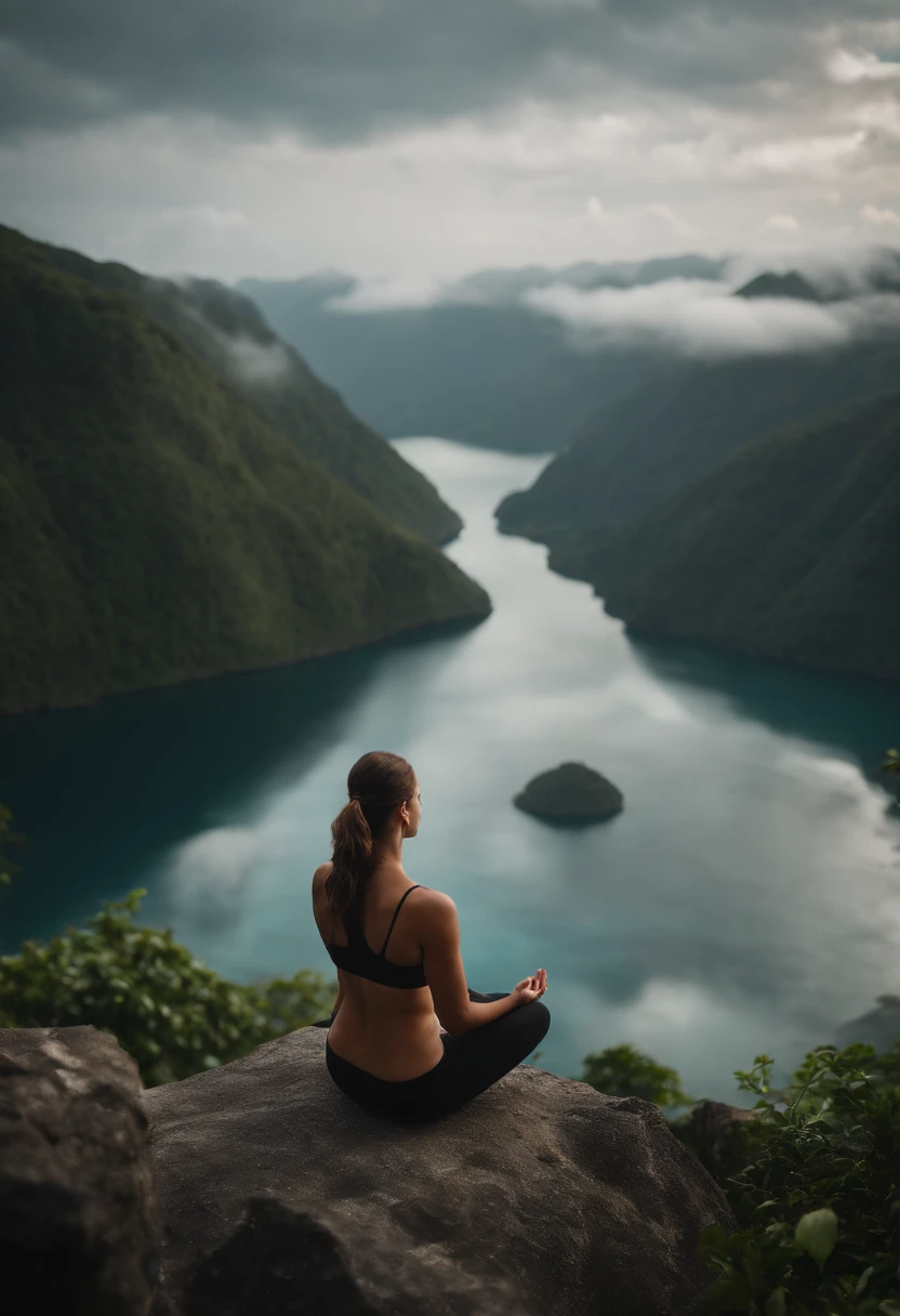 beautiful woman , meditation , meditation , lush , island , above the cloud,8k HD high definition 8k UHD, DSLR