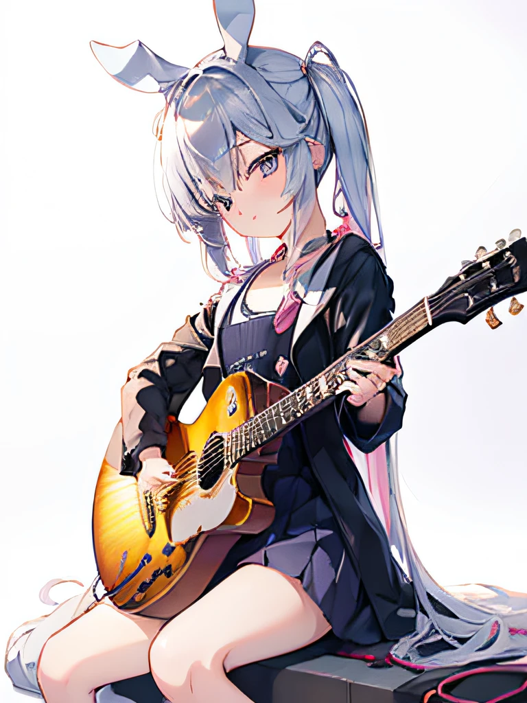 ((masutepiece)), ((Best Quality)), (Ultra-detailed), Anime style, Live performance venue,  girl s, 1girl in, Solo, Playing the guitar 00, Bunny Girl 00, ((Beautiful eyes))0, Smile